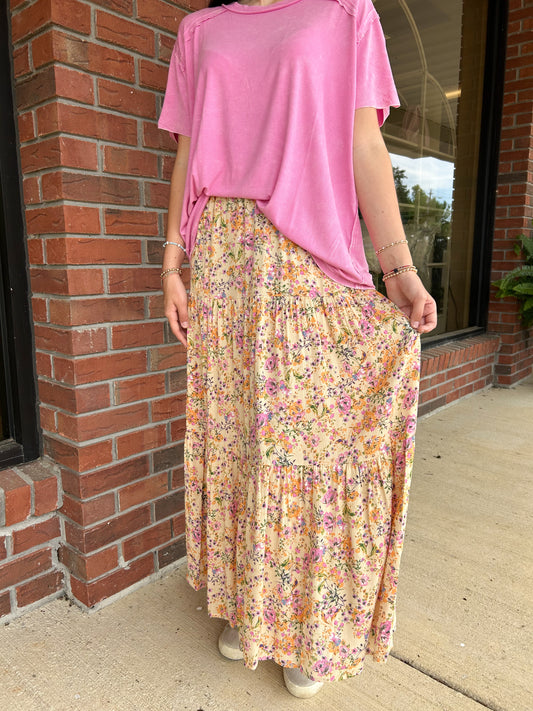 Color Me Happy Floral Tiered Maxi Skirt
