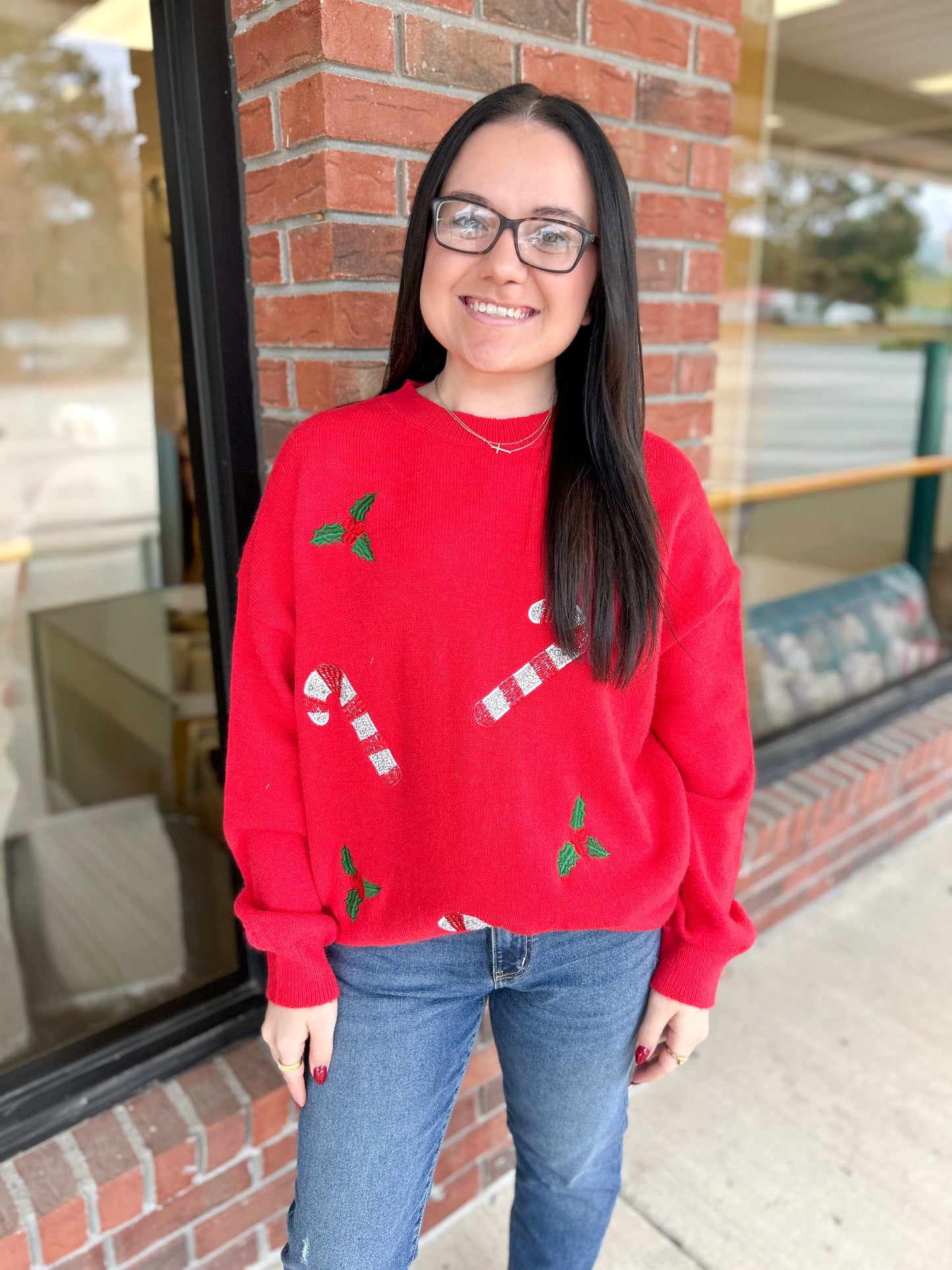 Candy Cane Red Sequin Sweater