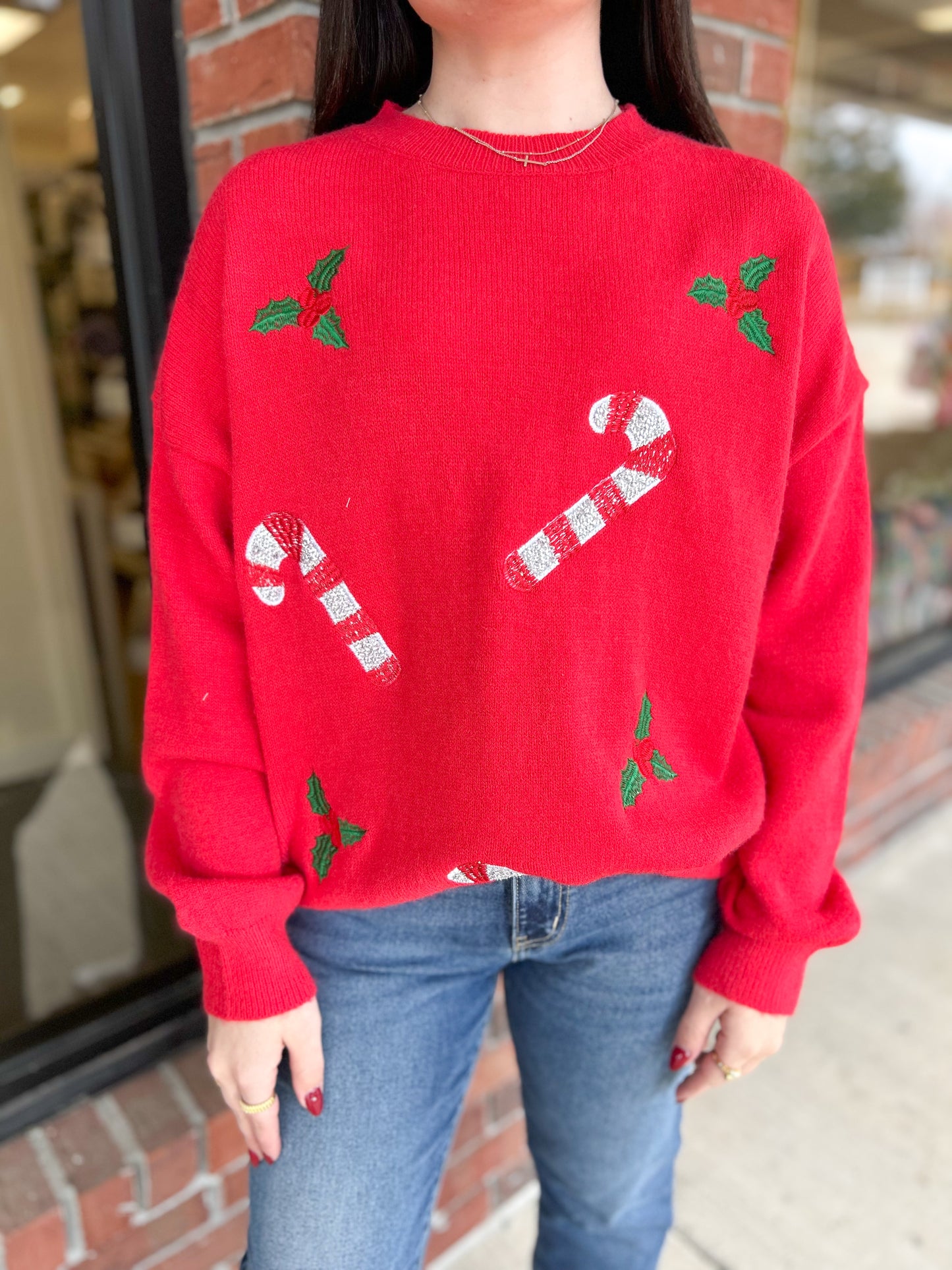 Candy Cane Red Sequin Sweater