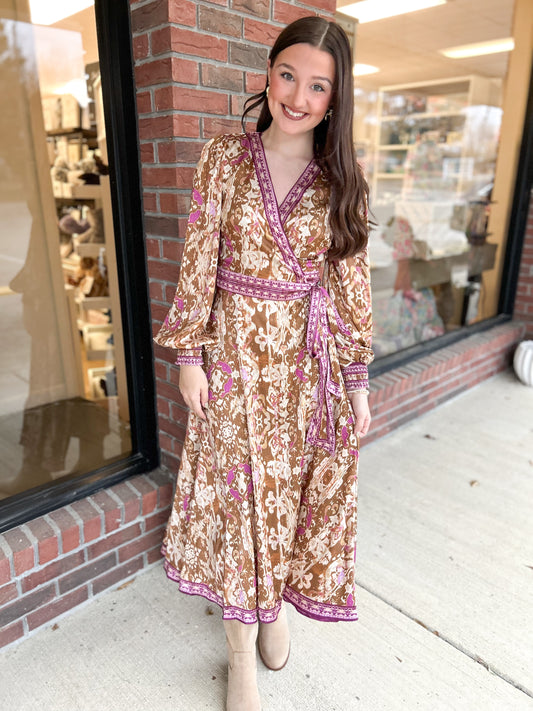 Keeping Up Kimono Printed Midi Dress