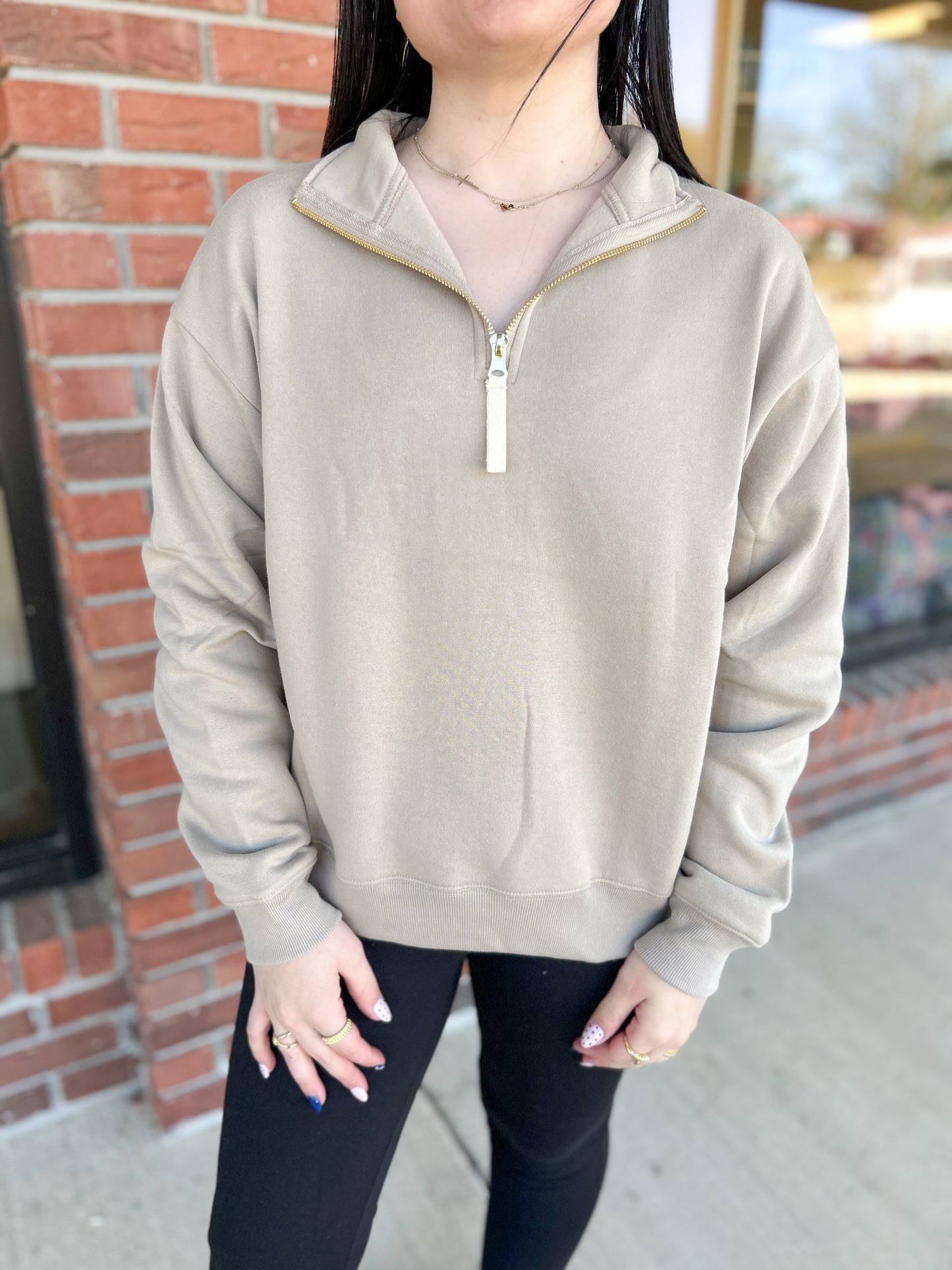 DOOR BUSTER: Ash Mocha Fleece Half Zip Sweatshirt