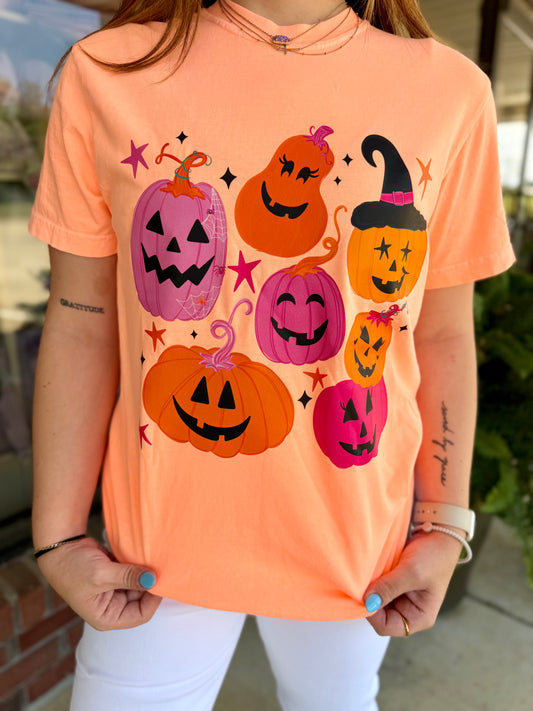 Pink & Orange Jack-O-Lantern Short Sleeve Tee