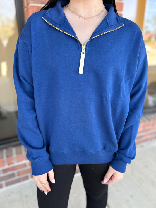 DOOR BUSTER: Light Navy Fleece Half Zip Sweatshirt