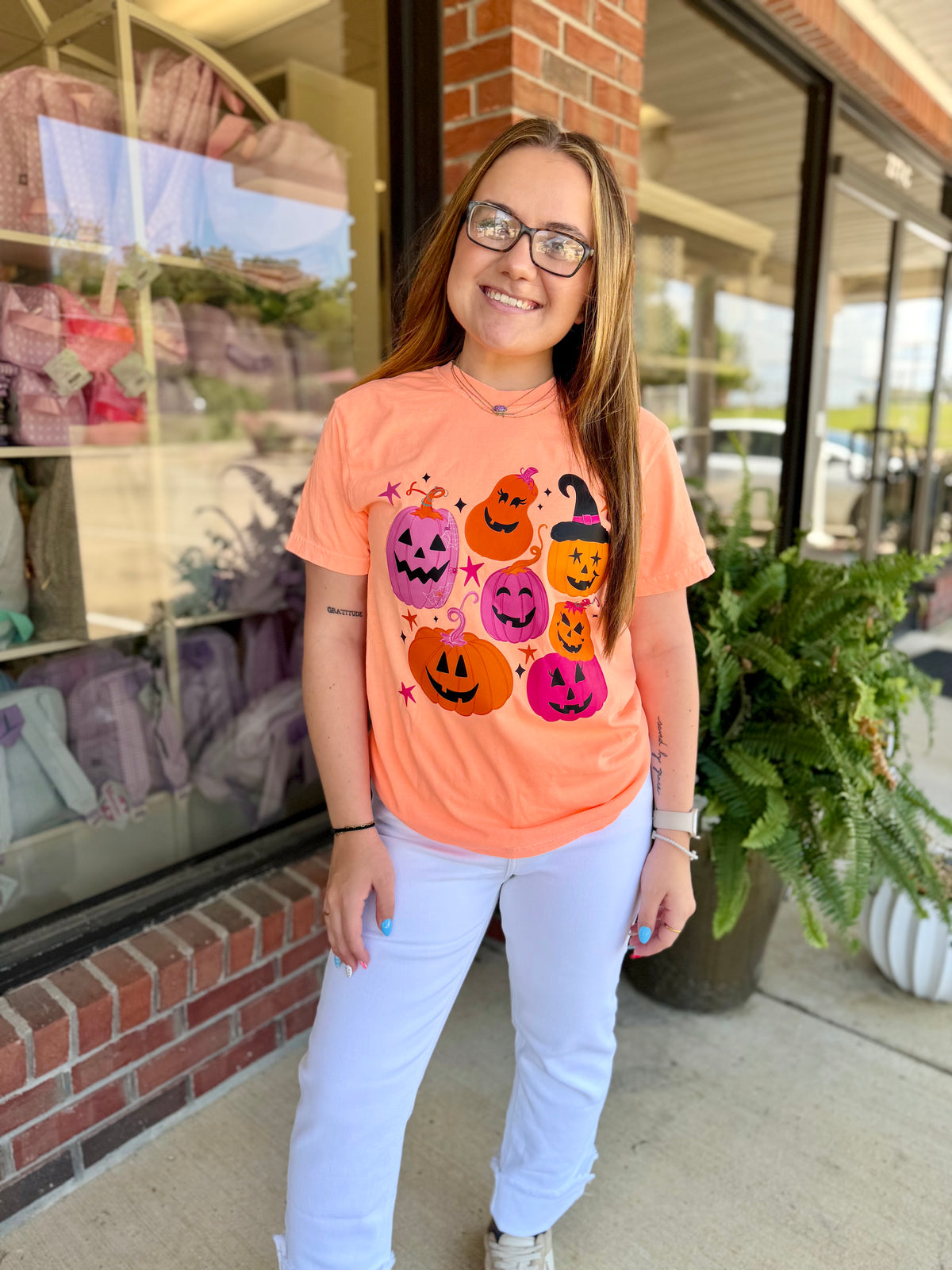 Pink & Orange Jack-O-Lantern Short Sleeve Tee