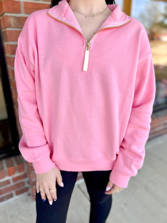 DOOR BUSTER: Dark Pink Fleece Half Zip Sweatshirt