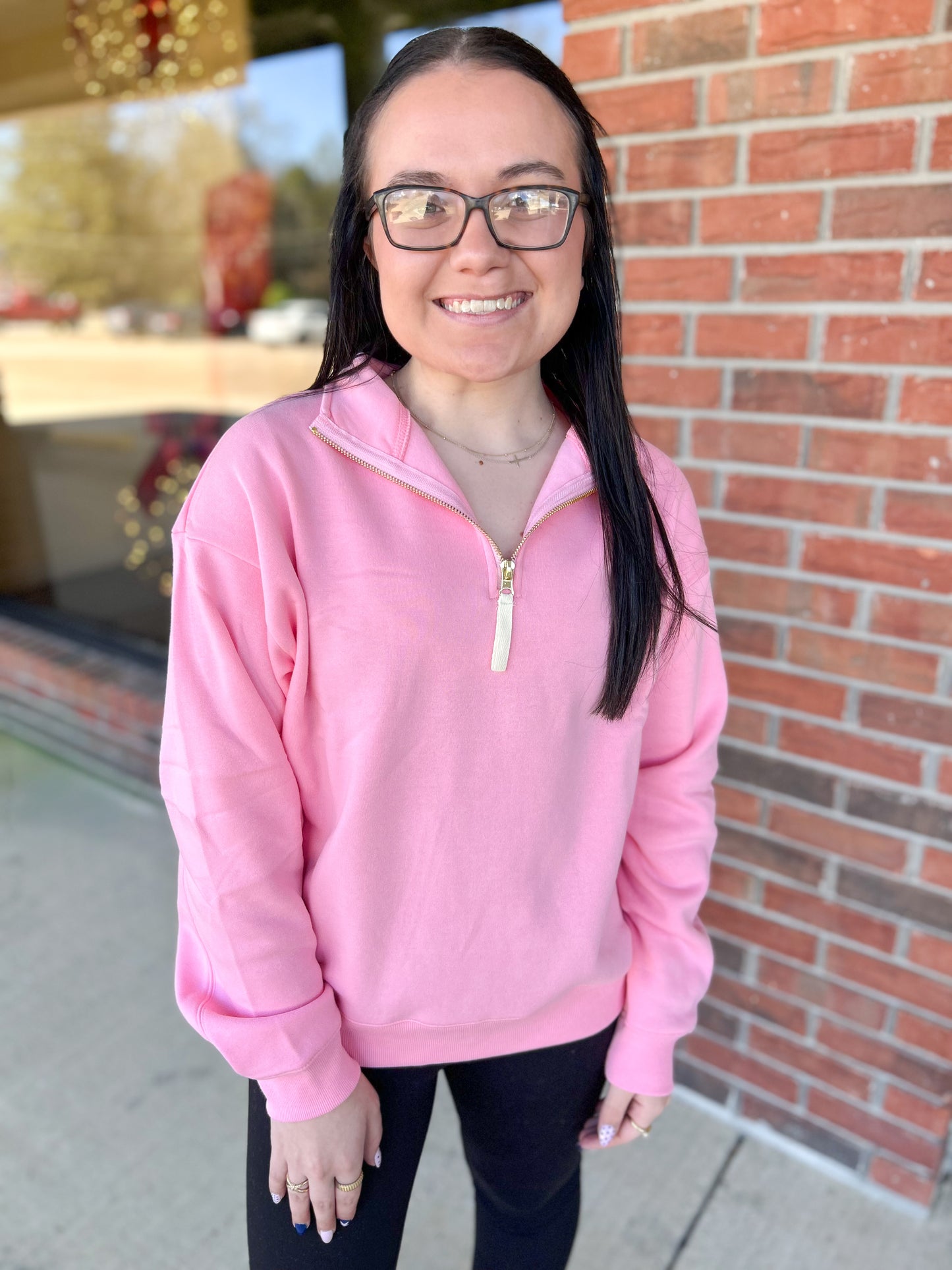 DOOR BUSTER: Dark Pink Fleece Half Zip Sweatshirt