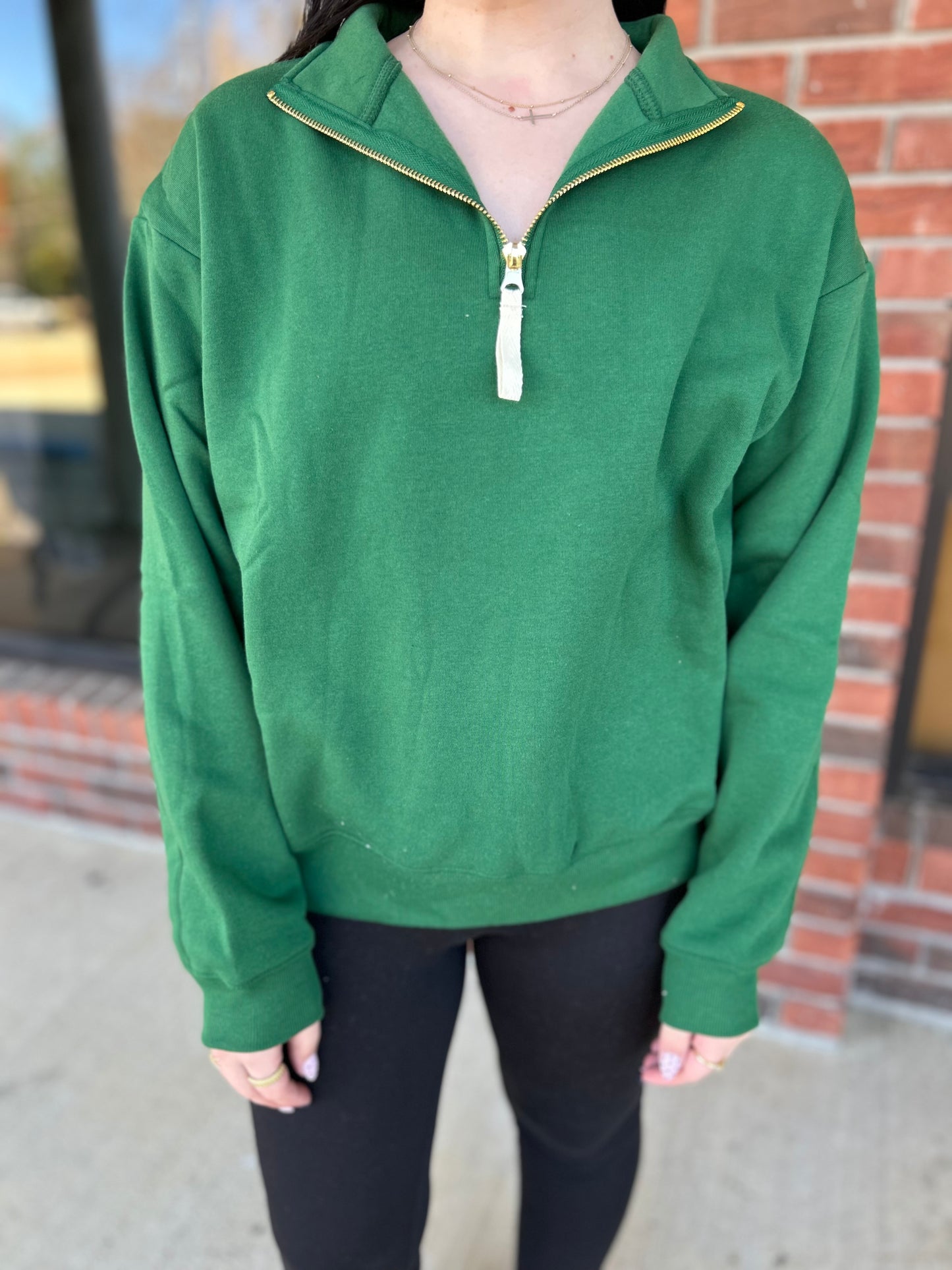 DOOR BUSTER: Dark Green Fleece Half Zip Sweatshirt