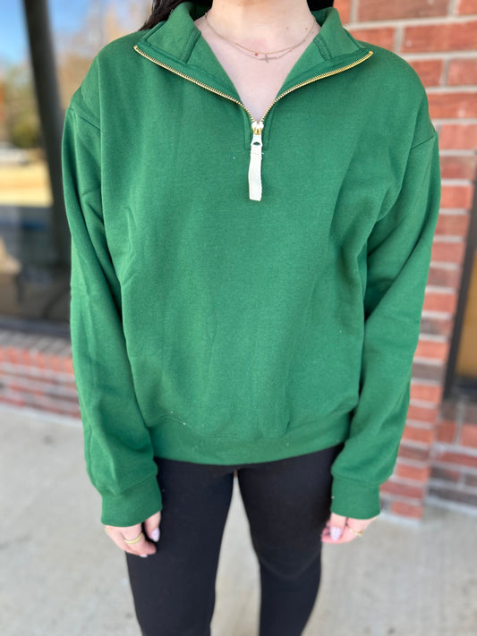 DOOR BUSTER: Dark Green Fleece Half Zip Sweatshirt