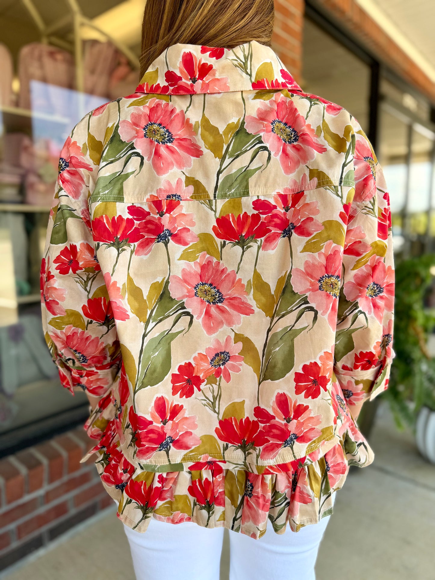 Drew Floral Print Quarter Sleeve Top