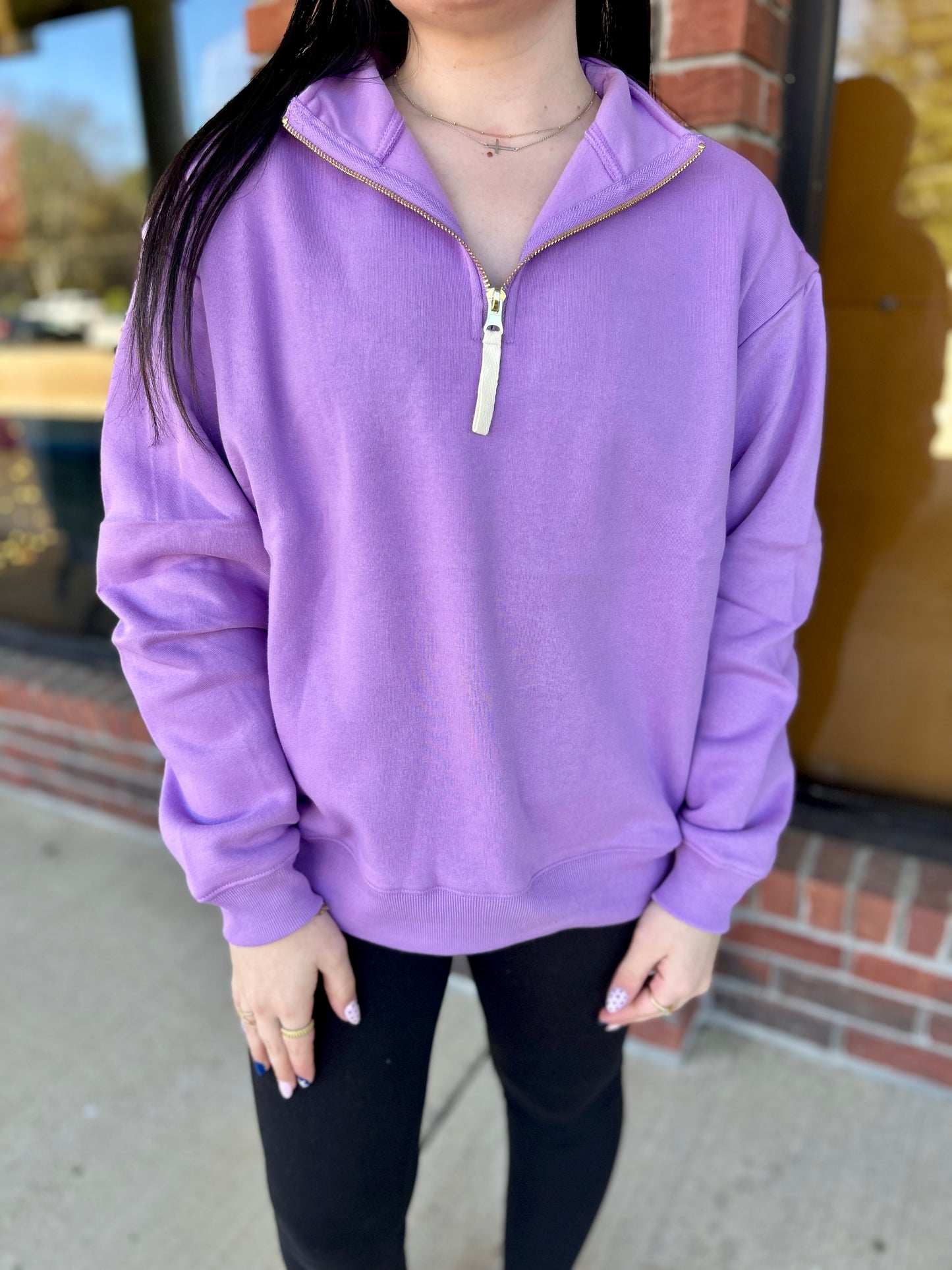 DOOR BUSTER: Bright Lavender Fleece Half Zip Sweatshirt