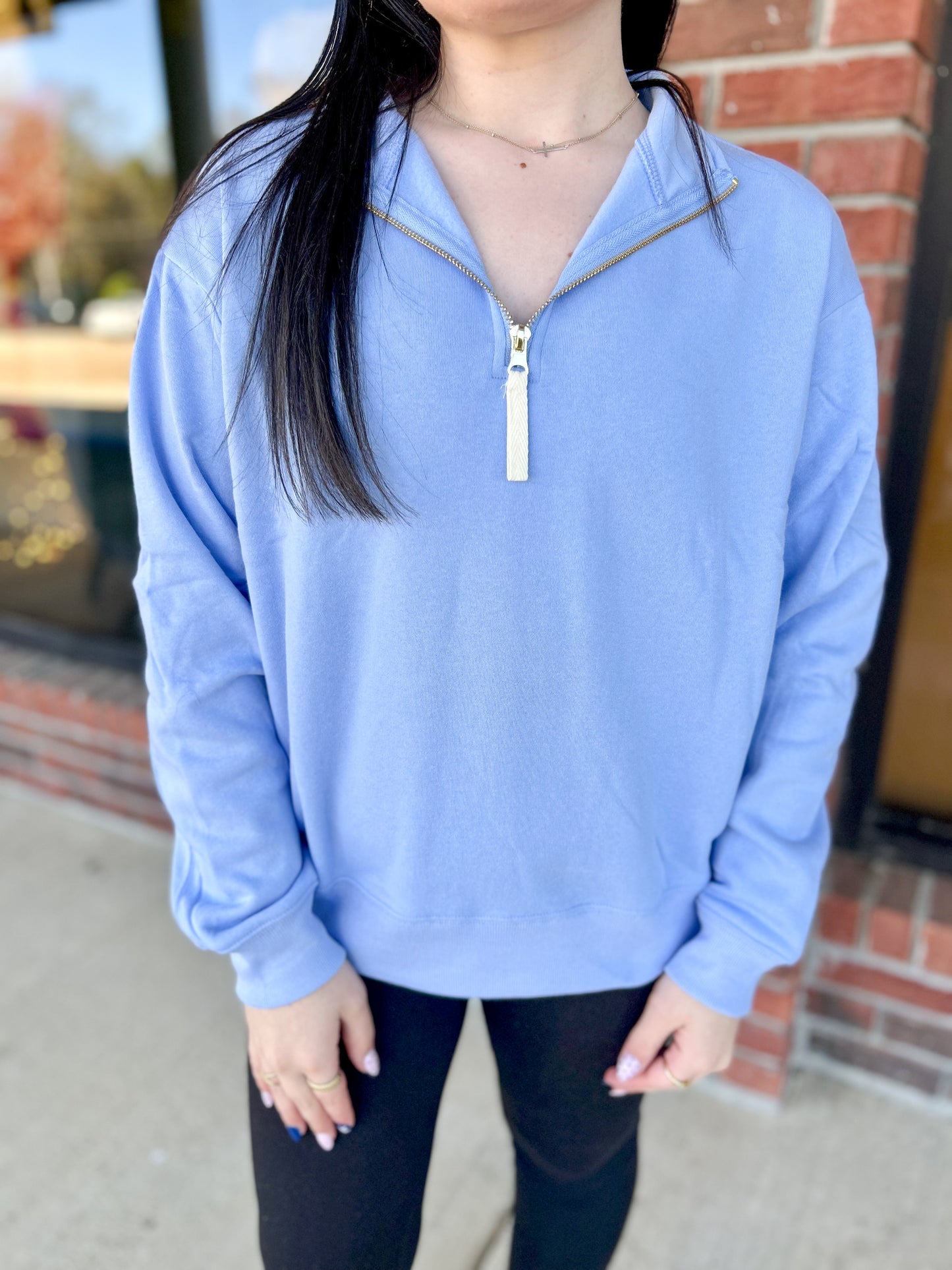 DOOR BUSTER: Spring Blue Fleece Half Zip Sweatshirt