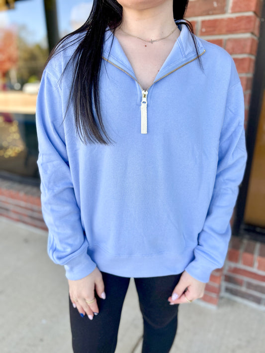 DOOR BUSTER: Spring Blue Fleece Half Zip Sweatshirt