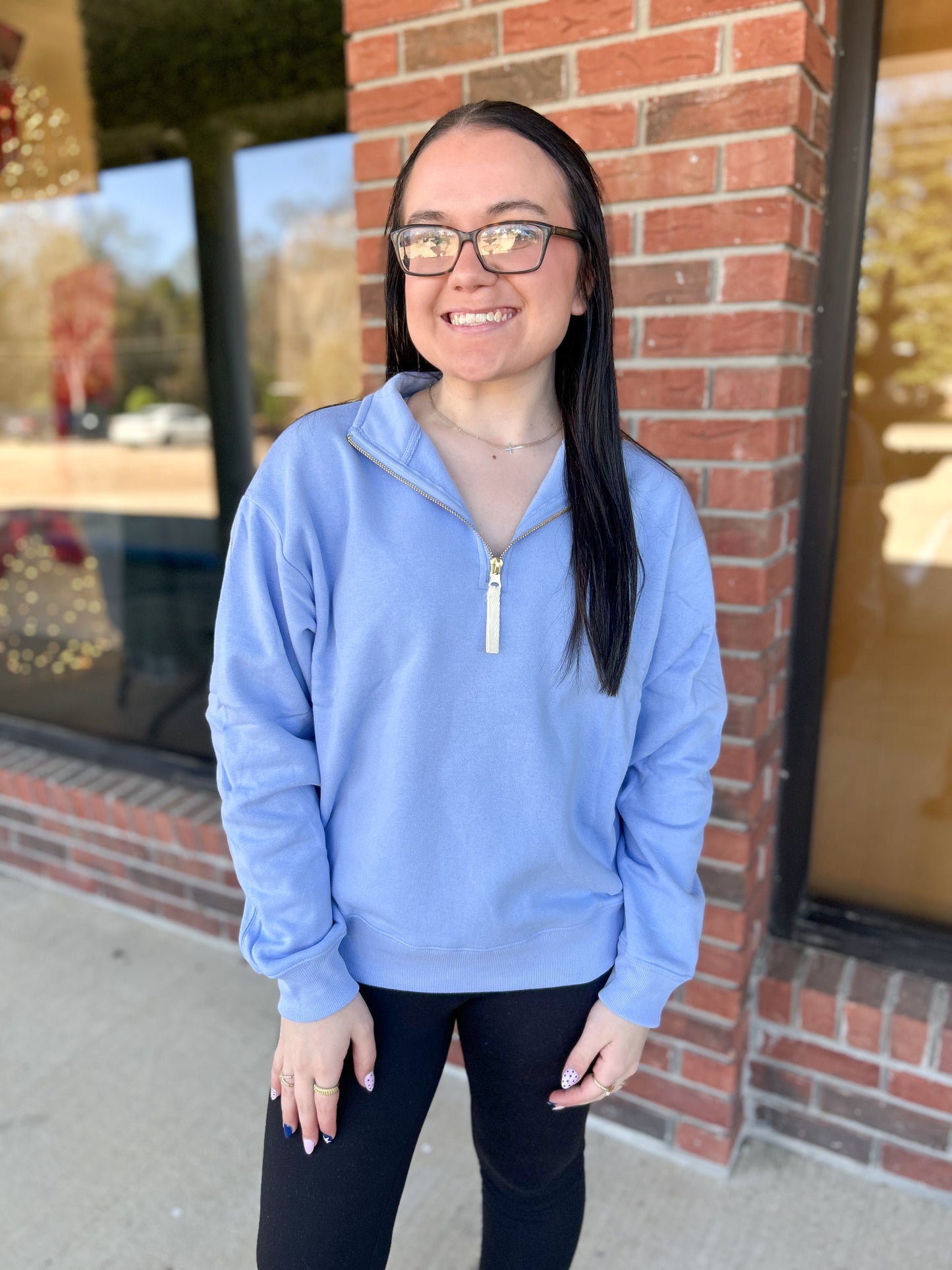 DOOR BUSTER: Spring Blue Fleece Half Zip Sweatshirt