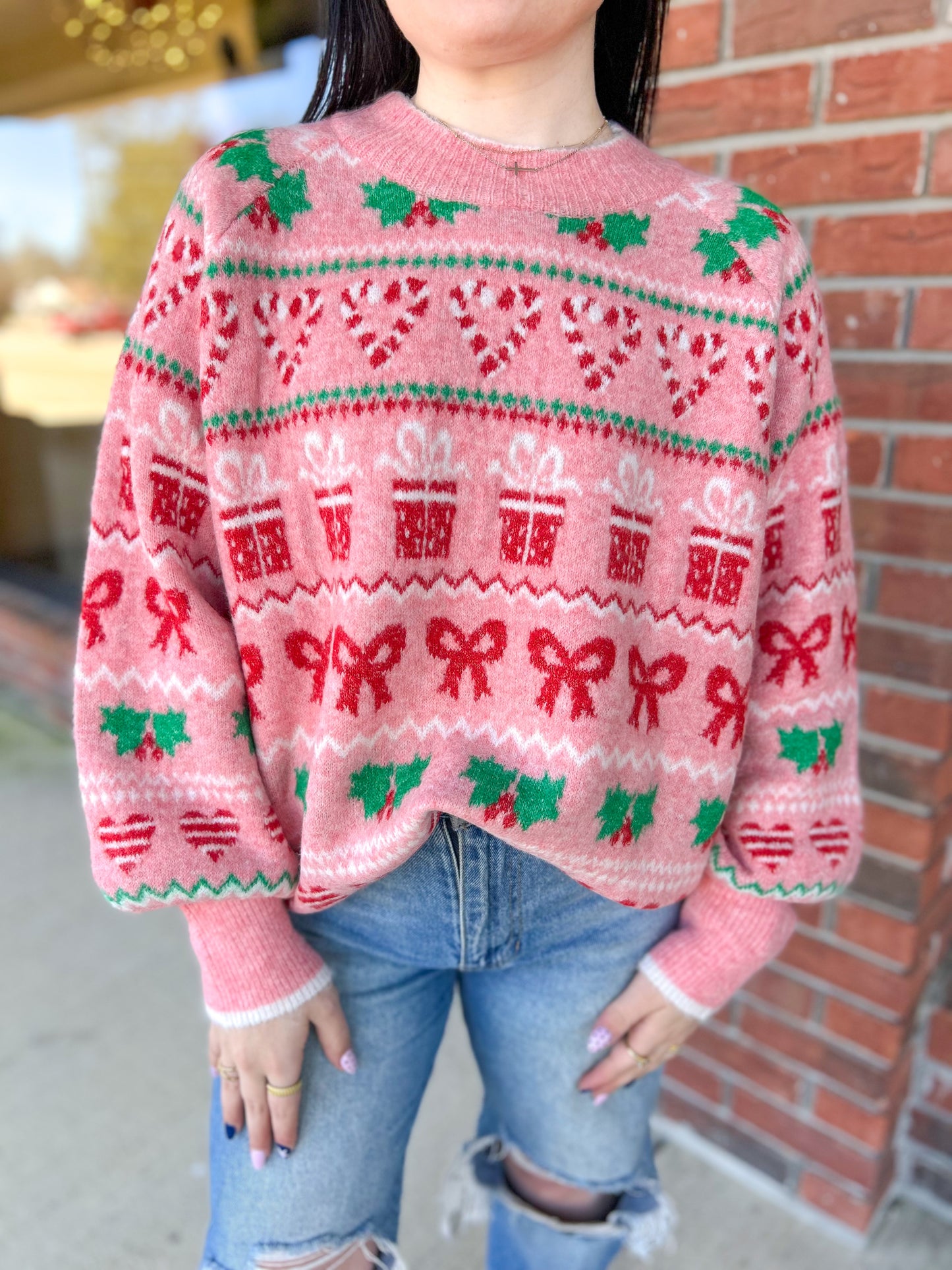 Cozy Christmas Pink Pattern Sweater
