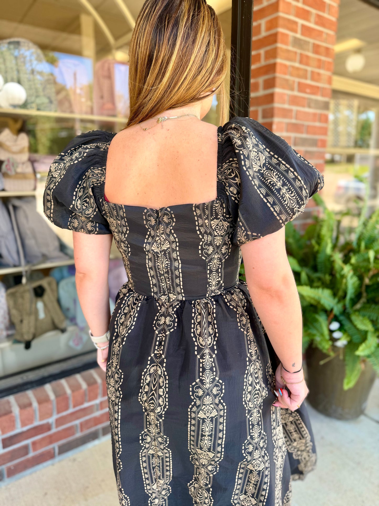 Kate Black and Taupe Woven Midi Dress