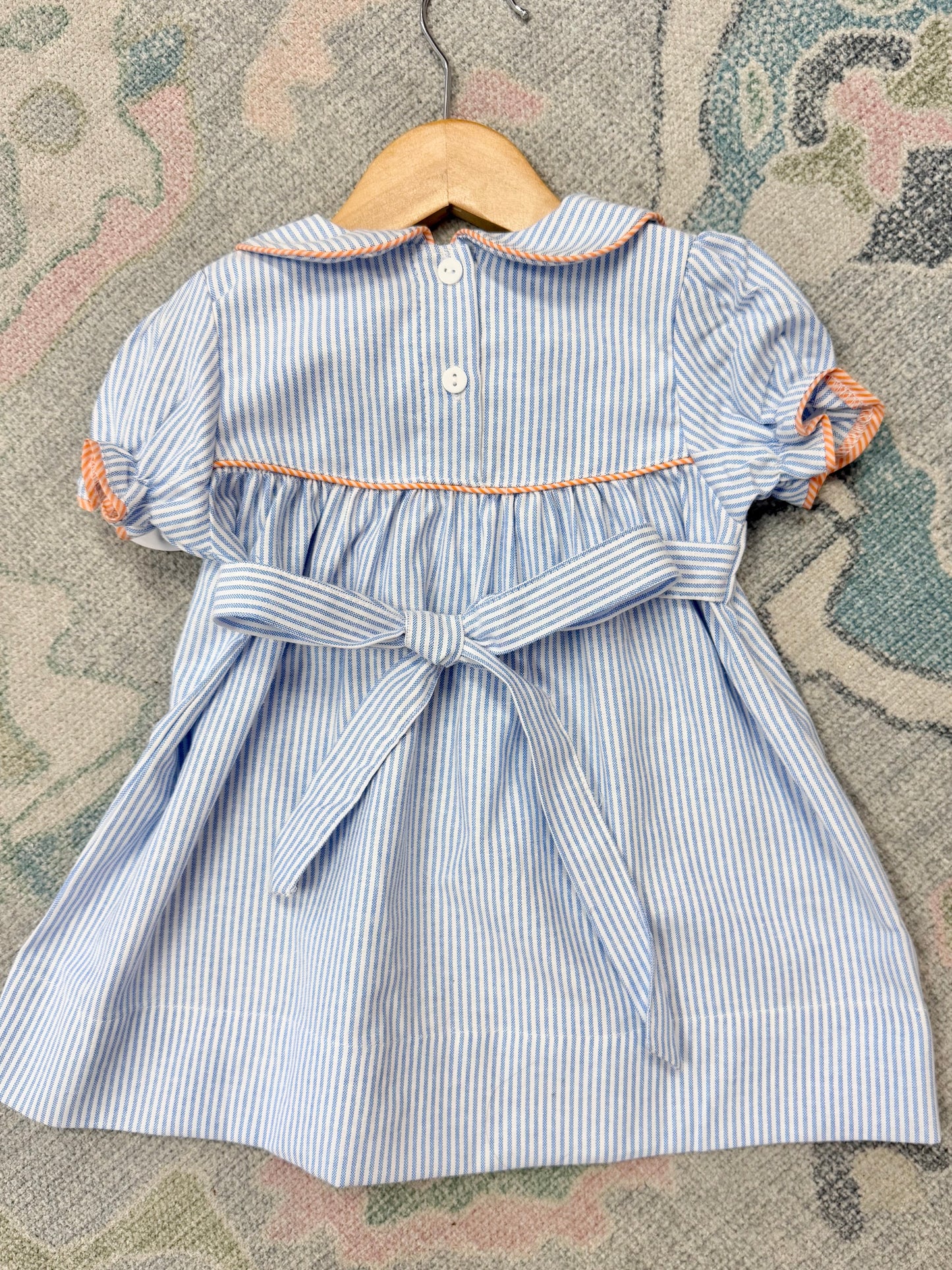 Pumpkin Embroidered Blue Stripe Dress