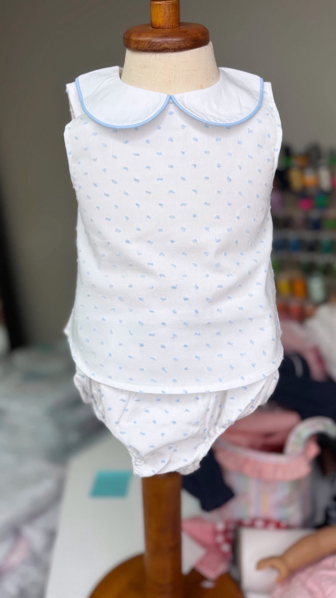 Blue Swiss Dot Diaper Set