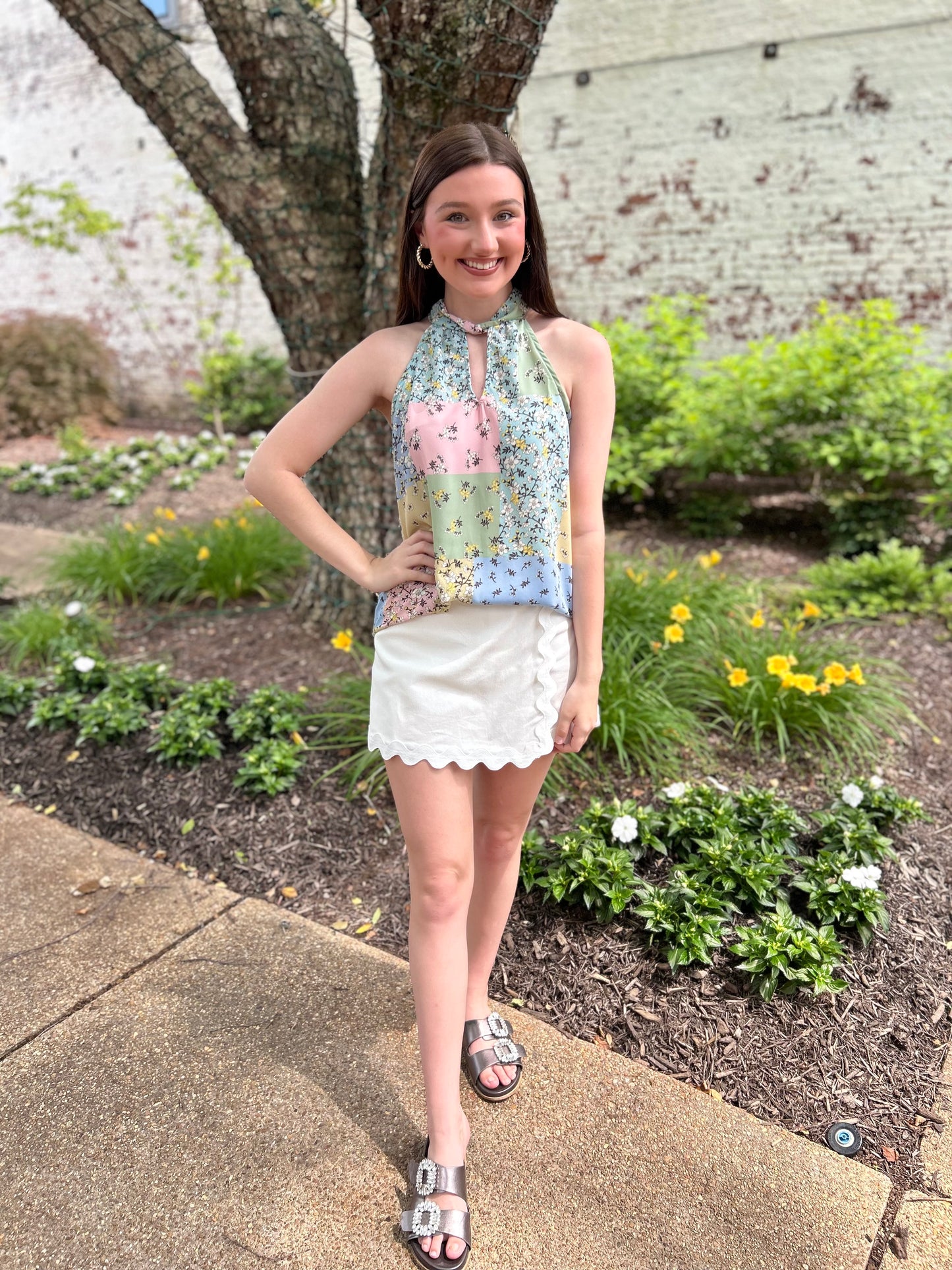 Springtime Sunshine Color Block Halter Neck Top