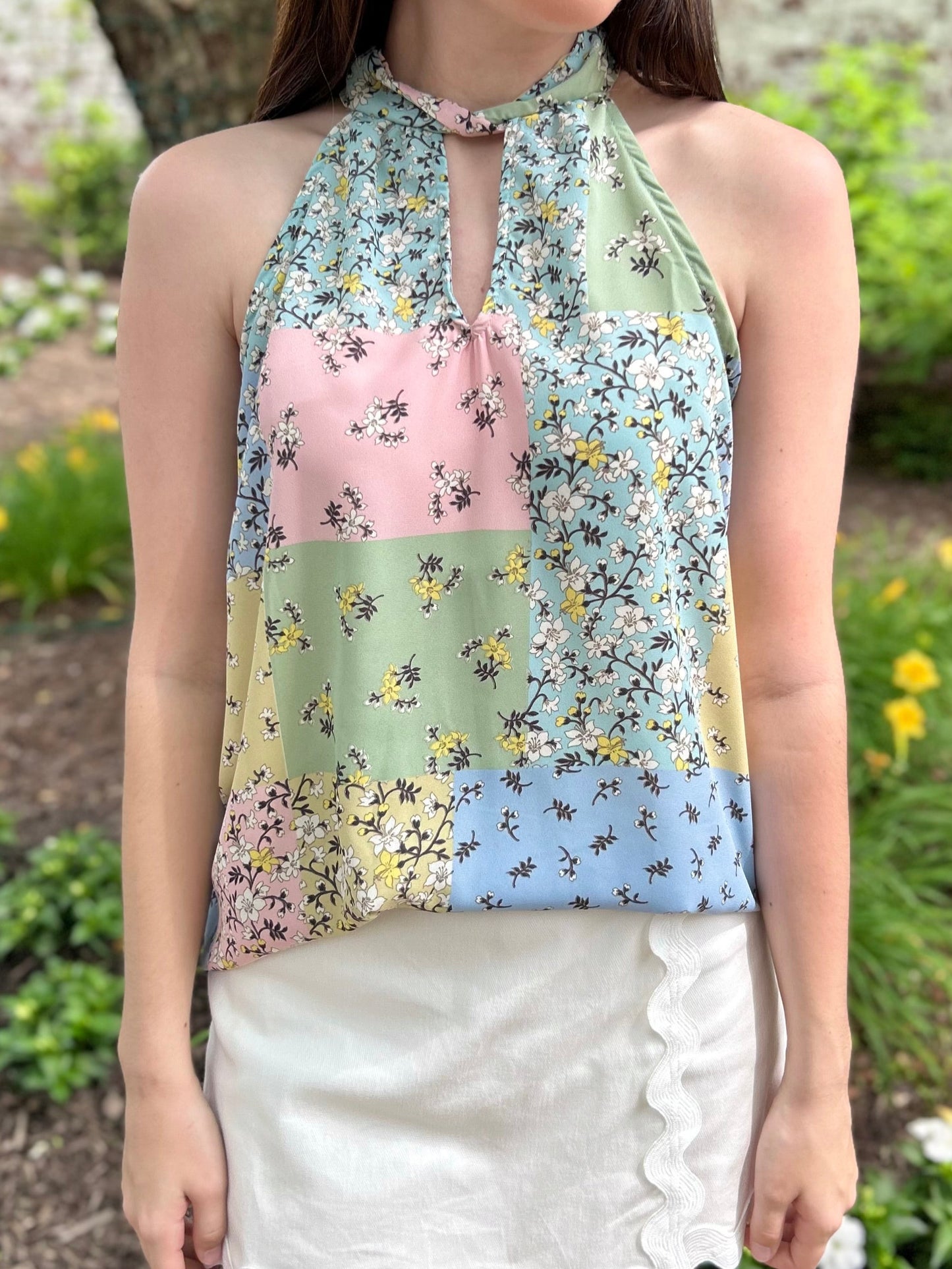 Springtime Sunshine Color Block Halter Neck Top