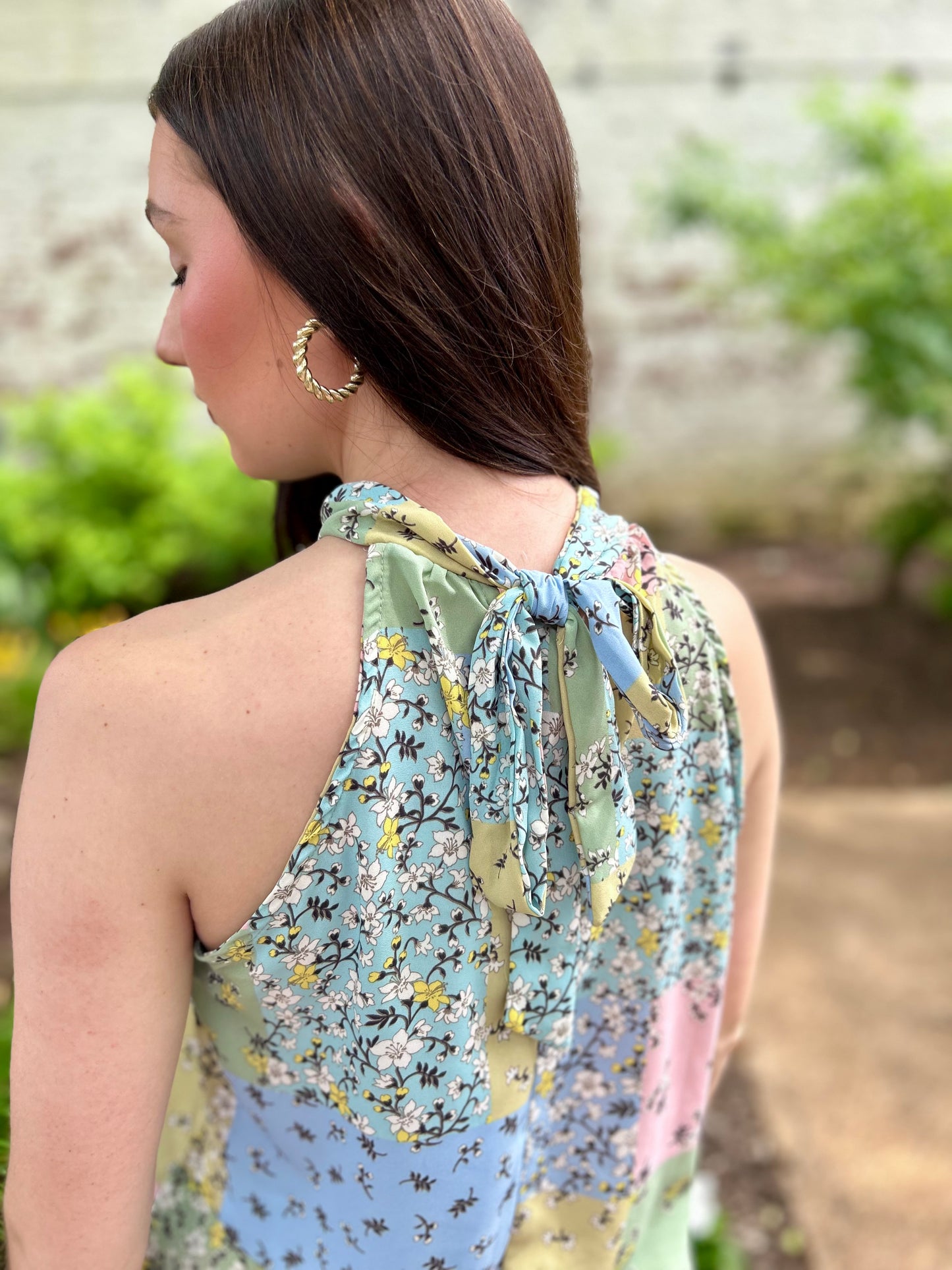 Springtime Sunshine Color Block Halter Neck Top