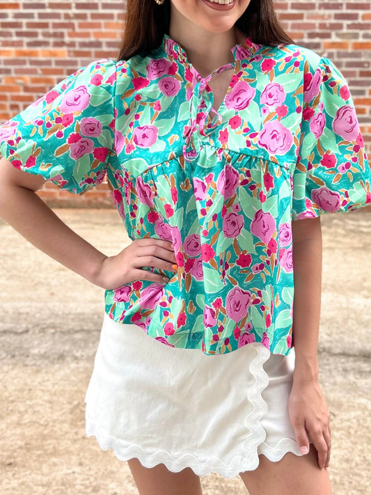 Lennon Floral Puffed Sleeve Top