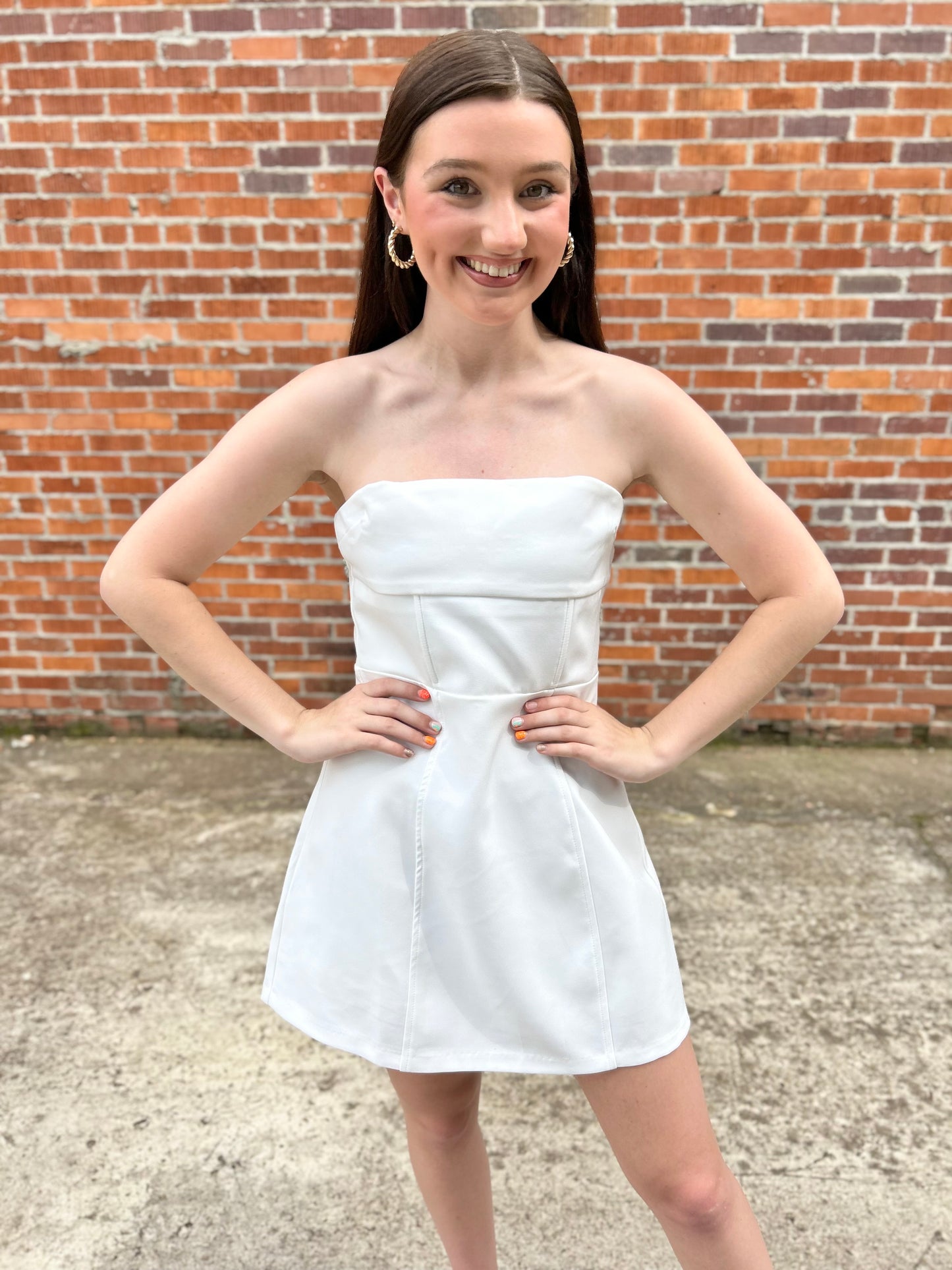 Genevieve Strapless White Bow Detail Dress