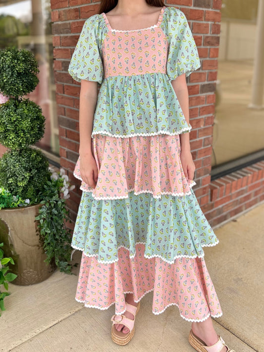 We Should Be Together Balloon Sleeve Tiered Maxi Dress