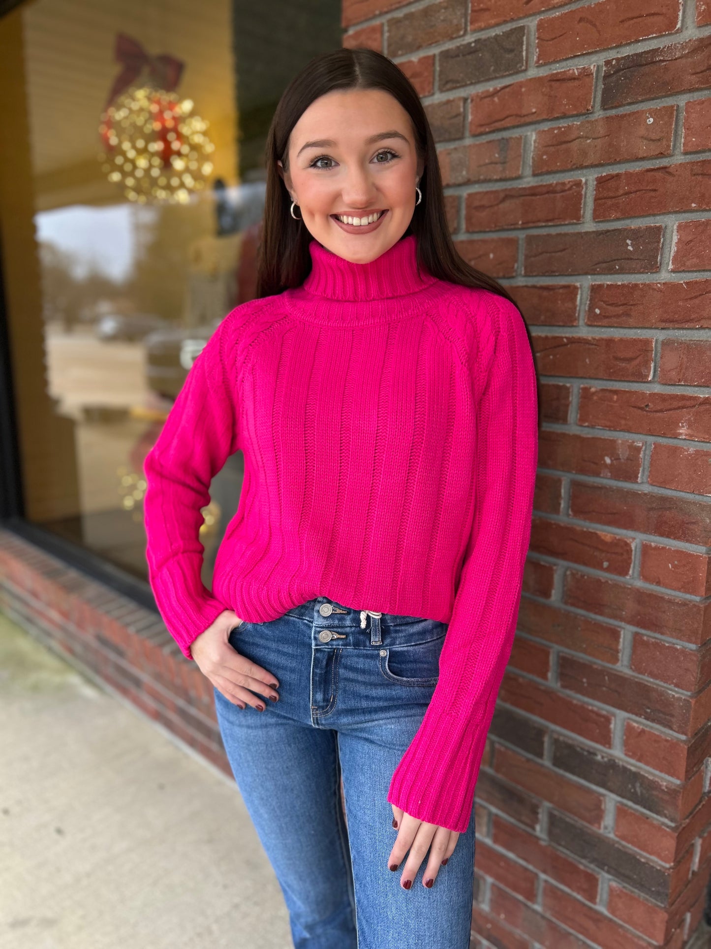 Feeling Fuchsia Cable Knit Turtleneck