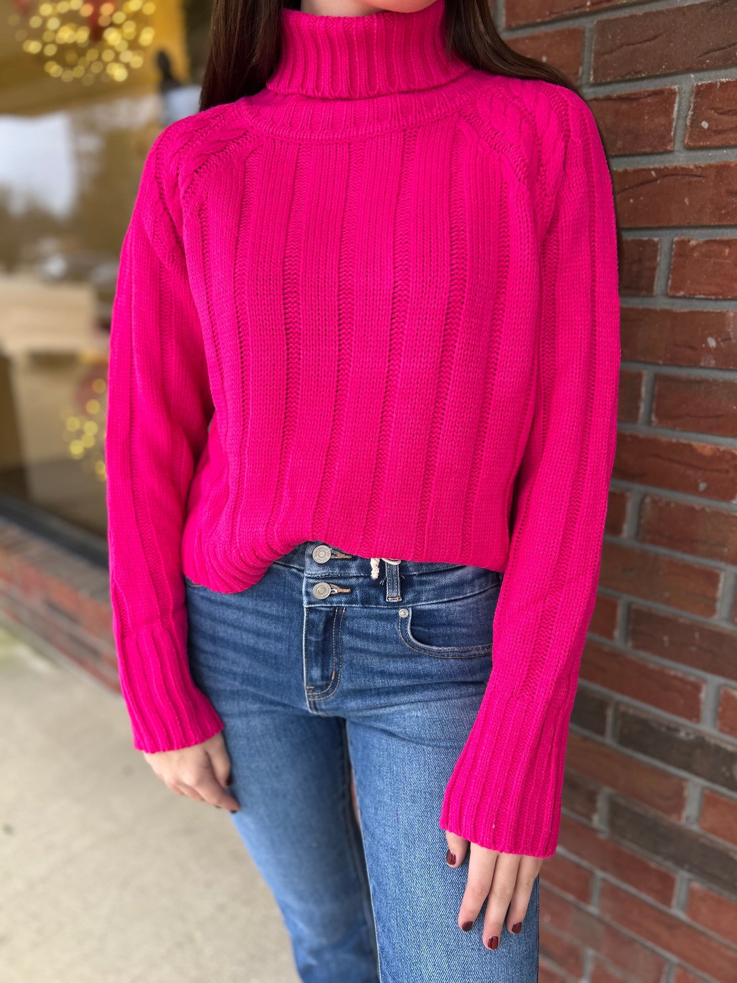 Feeling Fuchsia Cable Knit Turtleneck