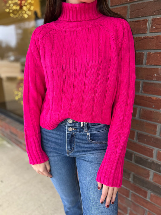 Feeling Fuchsia Cable Knit Turtleneck