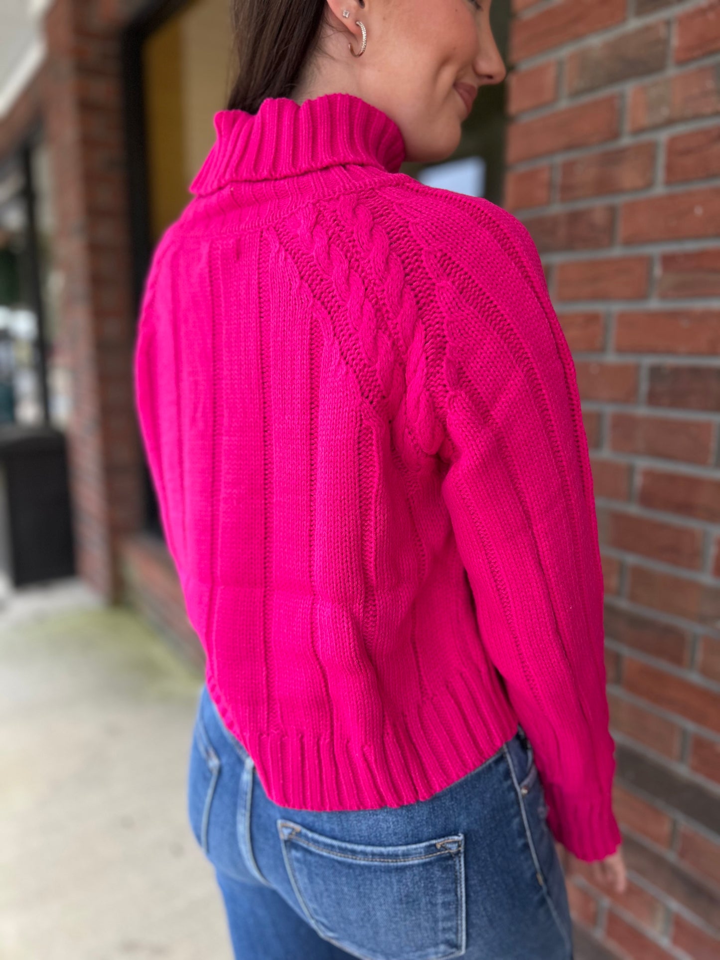 Feeling Fuchsia Cable Knit Turtleneck