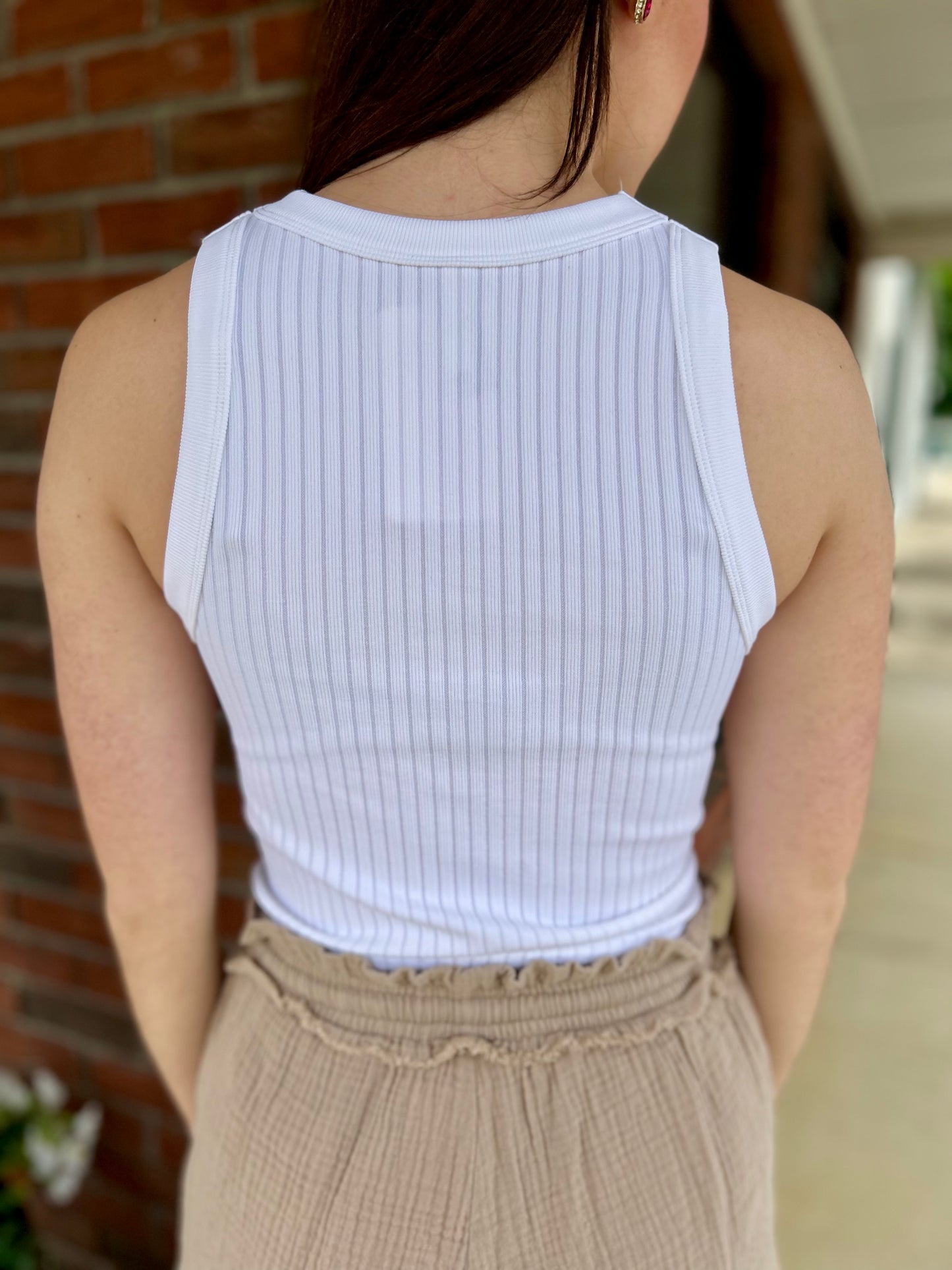 White Seamless Ribbed Crop Tank Top