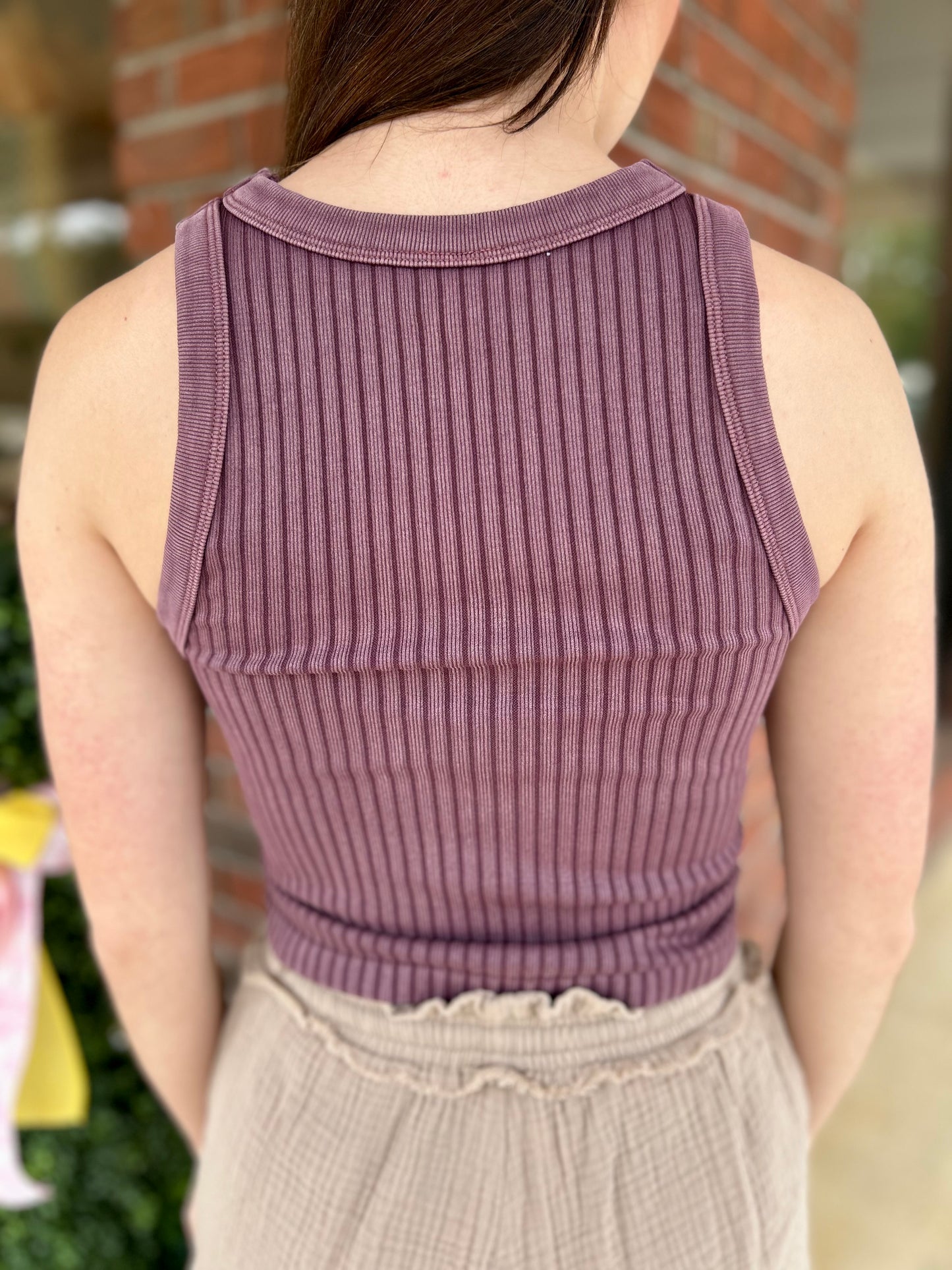 Eggplant Ribbed Washed Seamless Tank Top