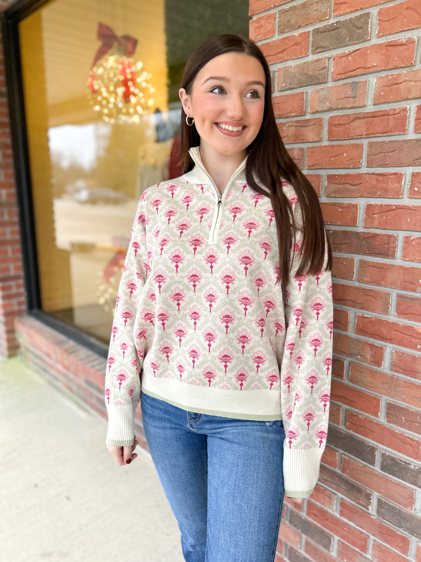 Fun Florals Mockneck Half-Zip Pullover