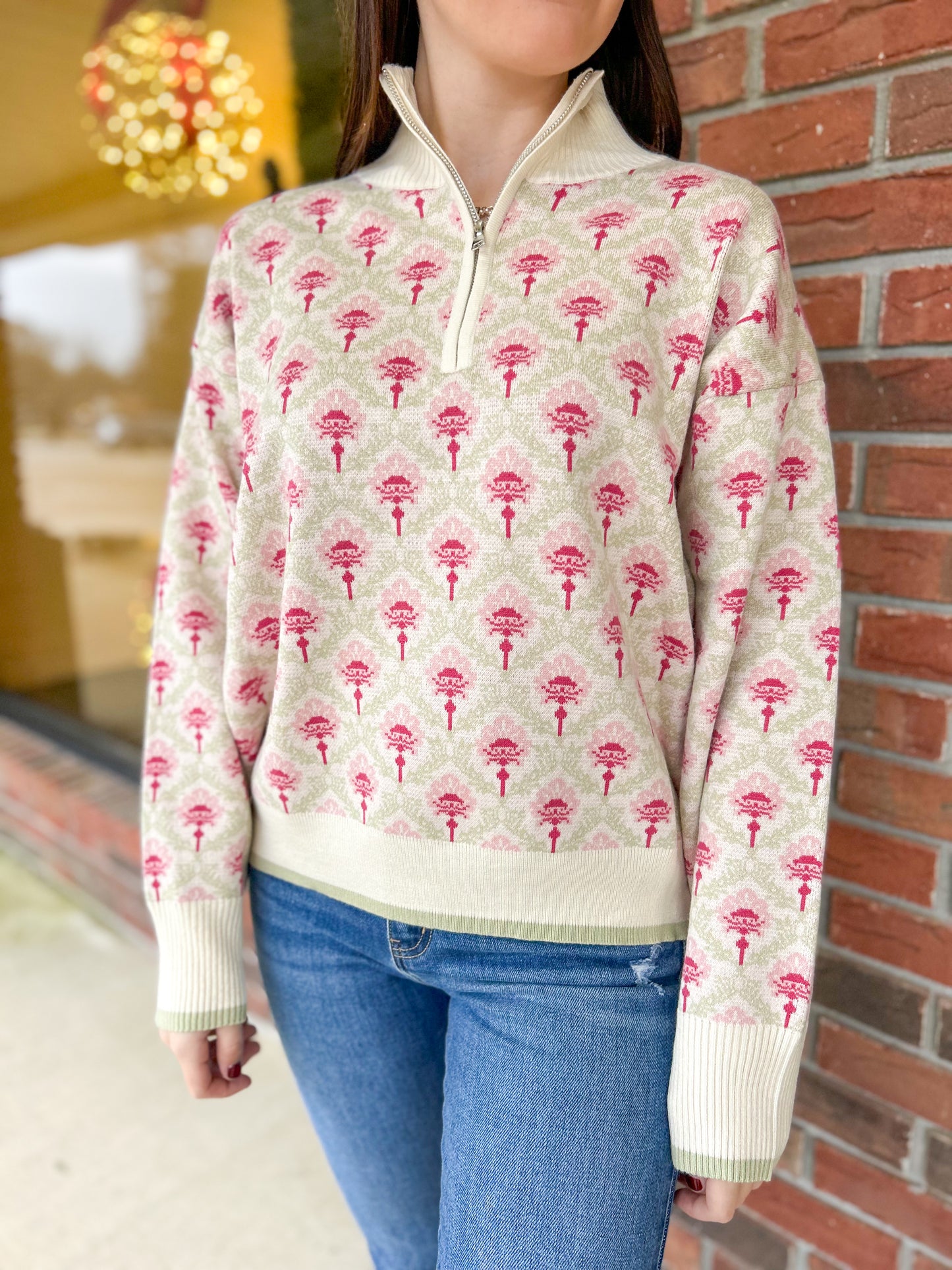 Fun Florals Mockneck Half-Zip Pullover