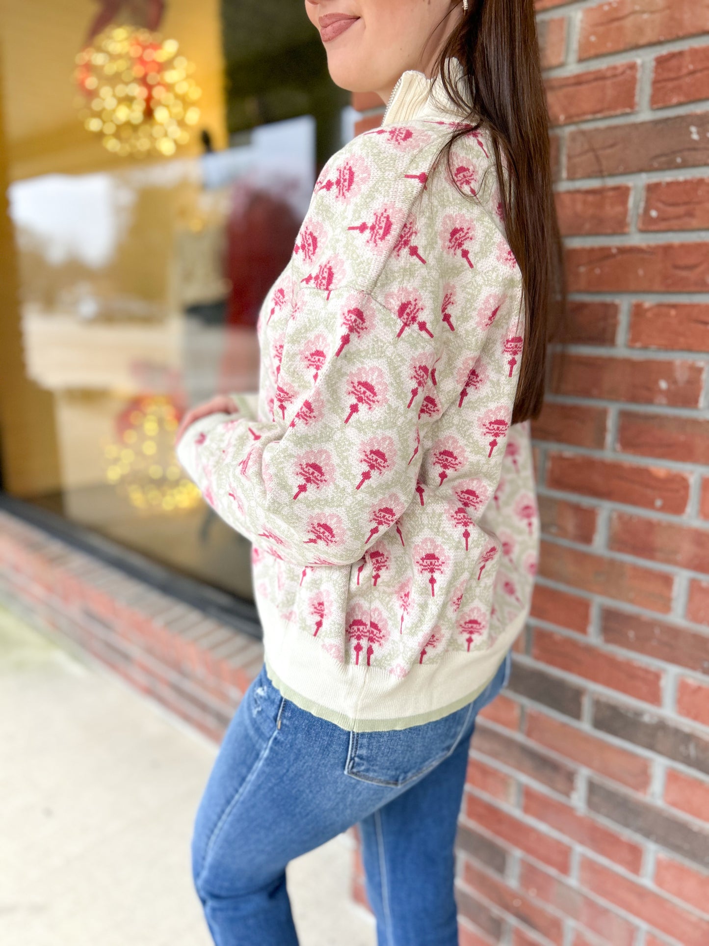 Fun Florals Mockneck Half-Zip Pullover