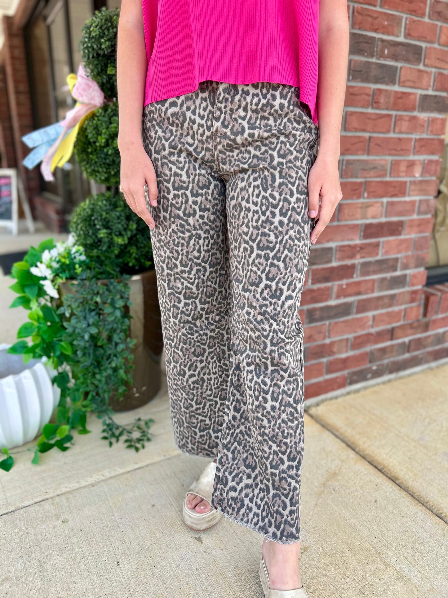 Leopard High Waist Wide Leg Jeans