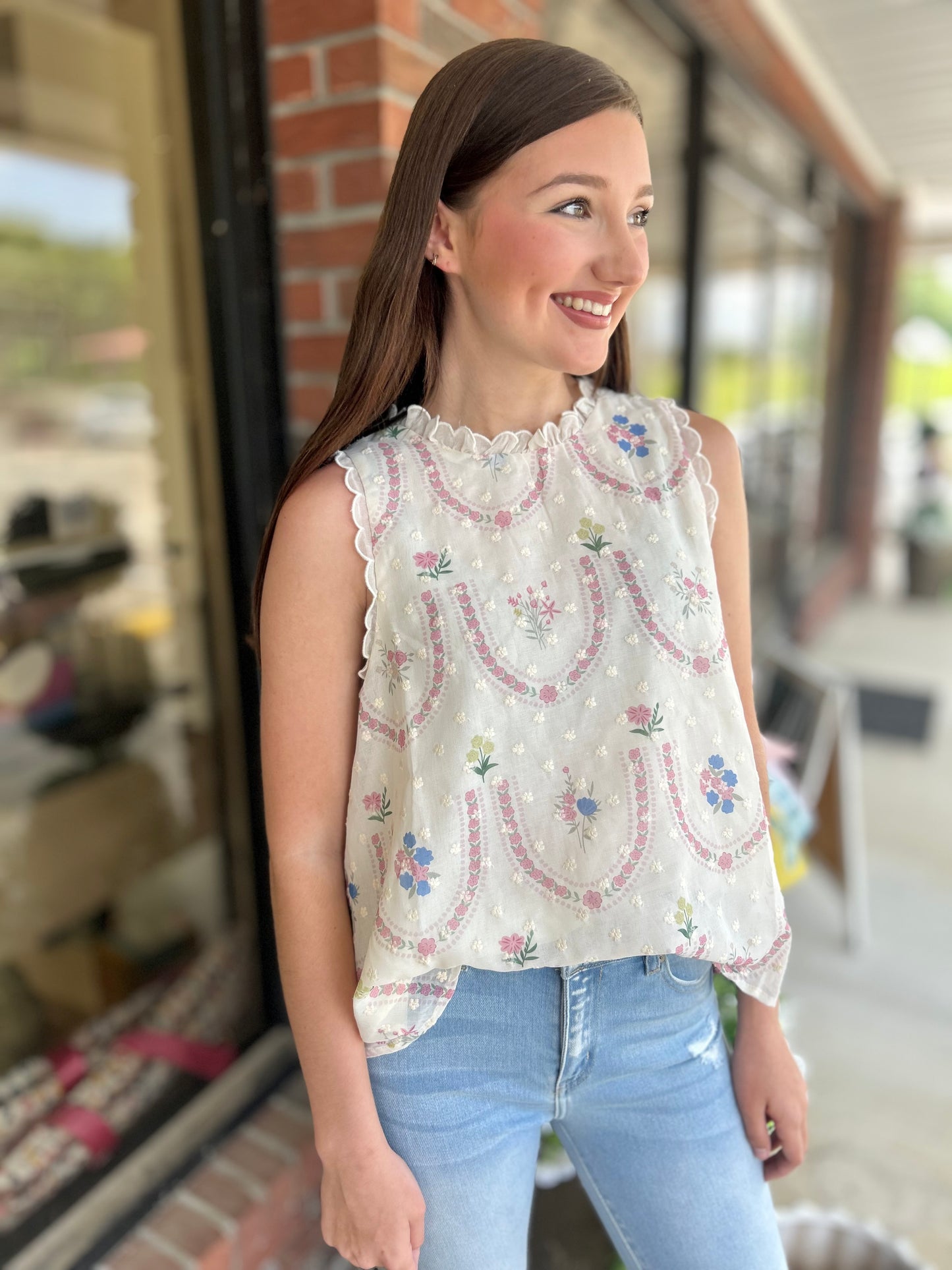 Sweet Tea Floral Embroidered Babydoll Top