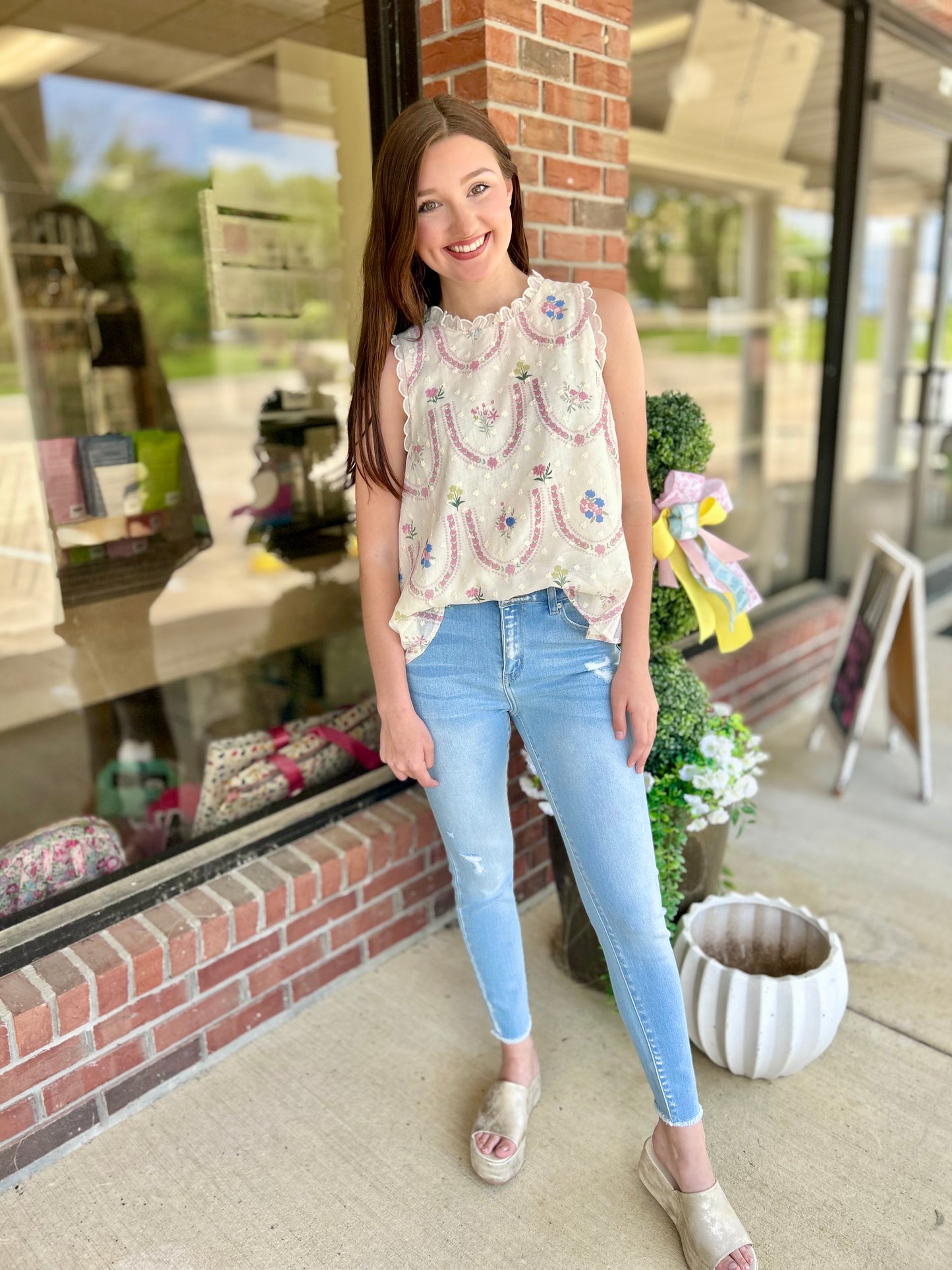 Sweet Tea Floral Embroidered Babydoll Top