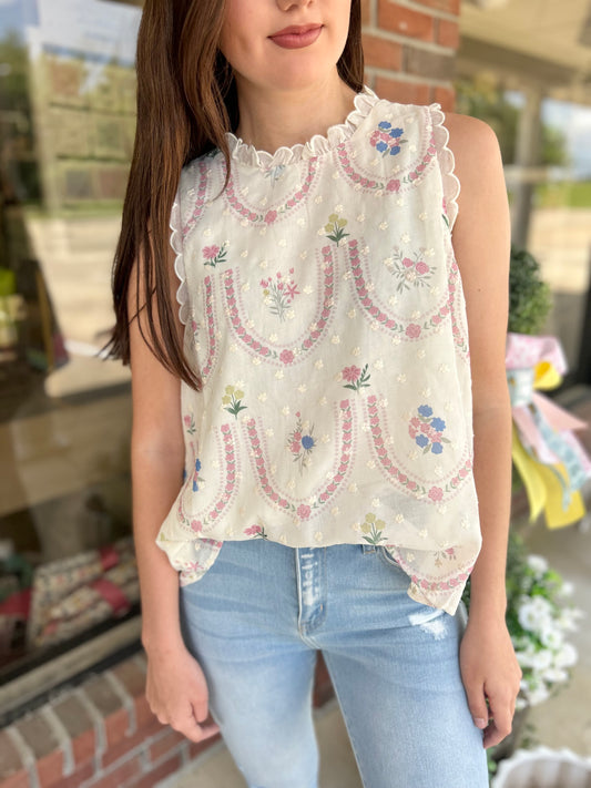 Sweet Tea Floral Embroidered Babydoll Top