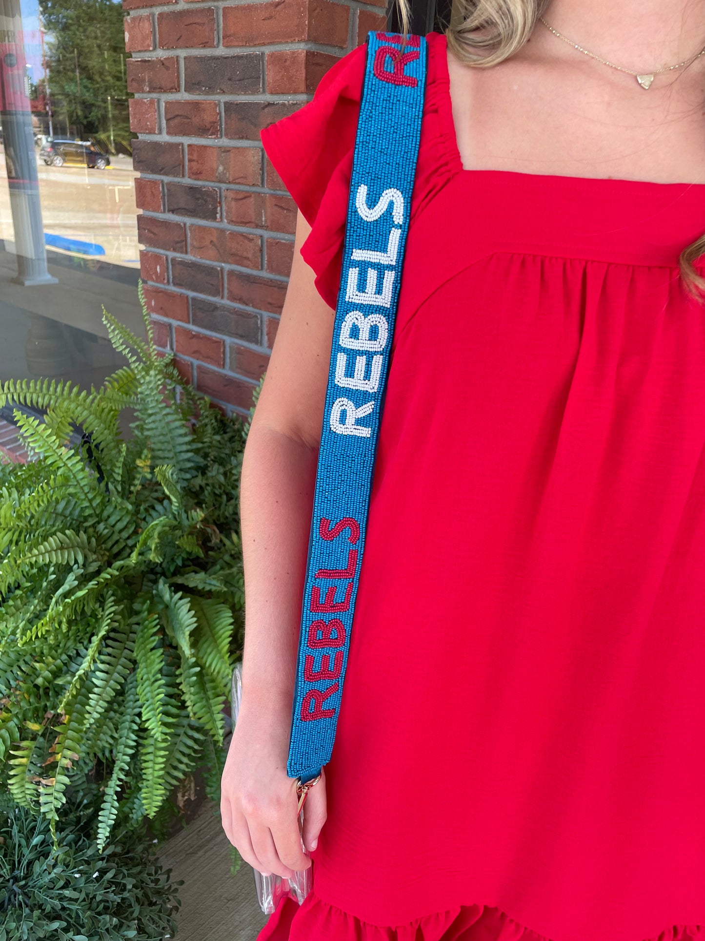 Blue Ole Miss Rebels Beaded Purse Strap