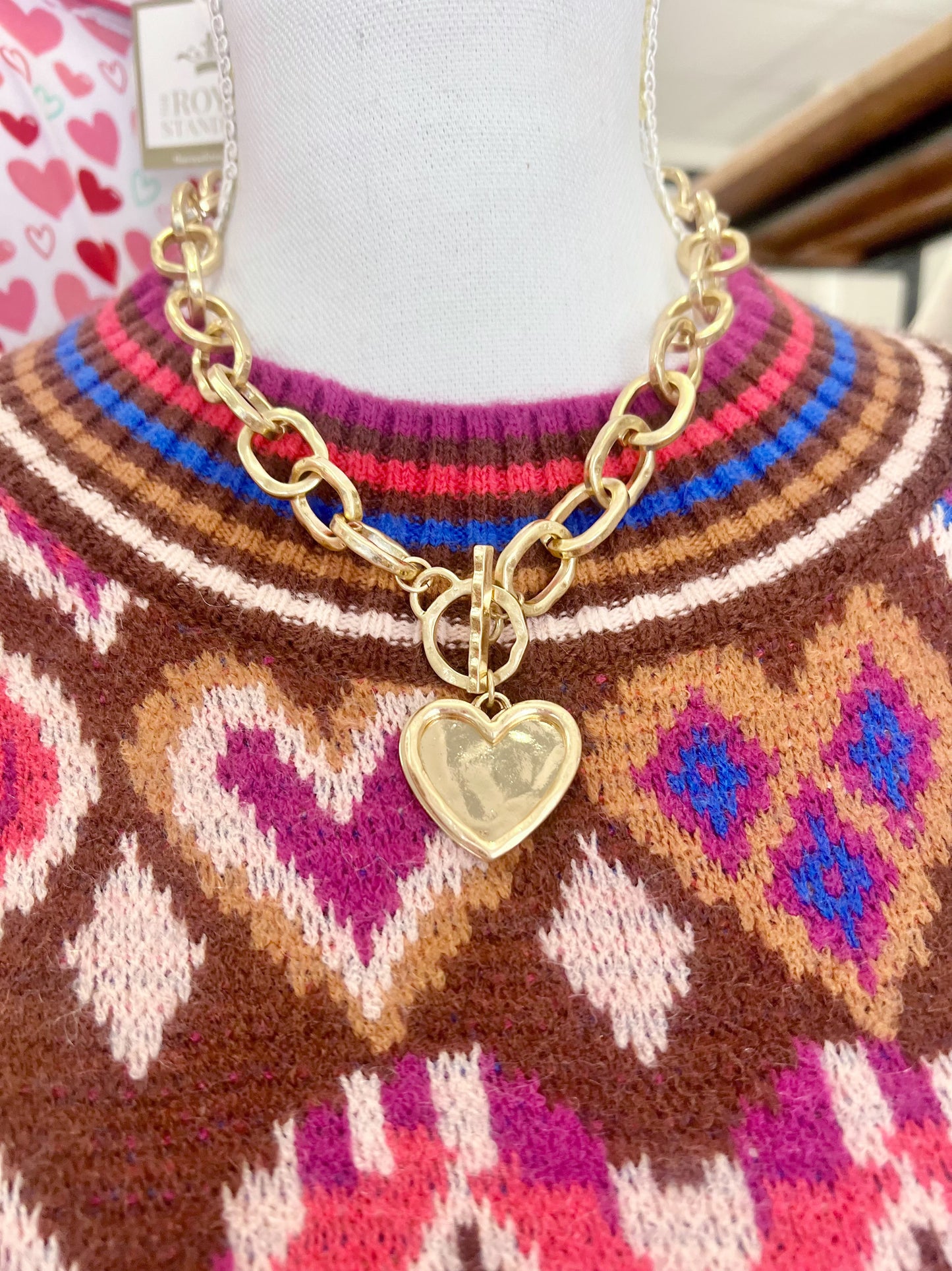 Jenna Chunky Chain Heart Charm Necklace