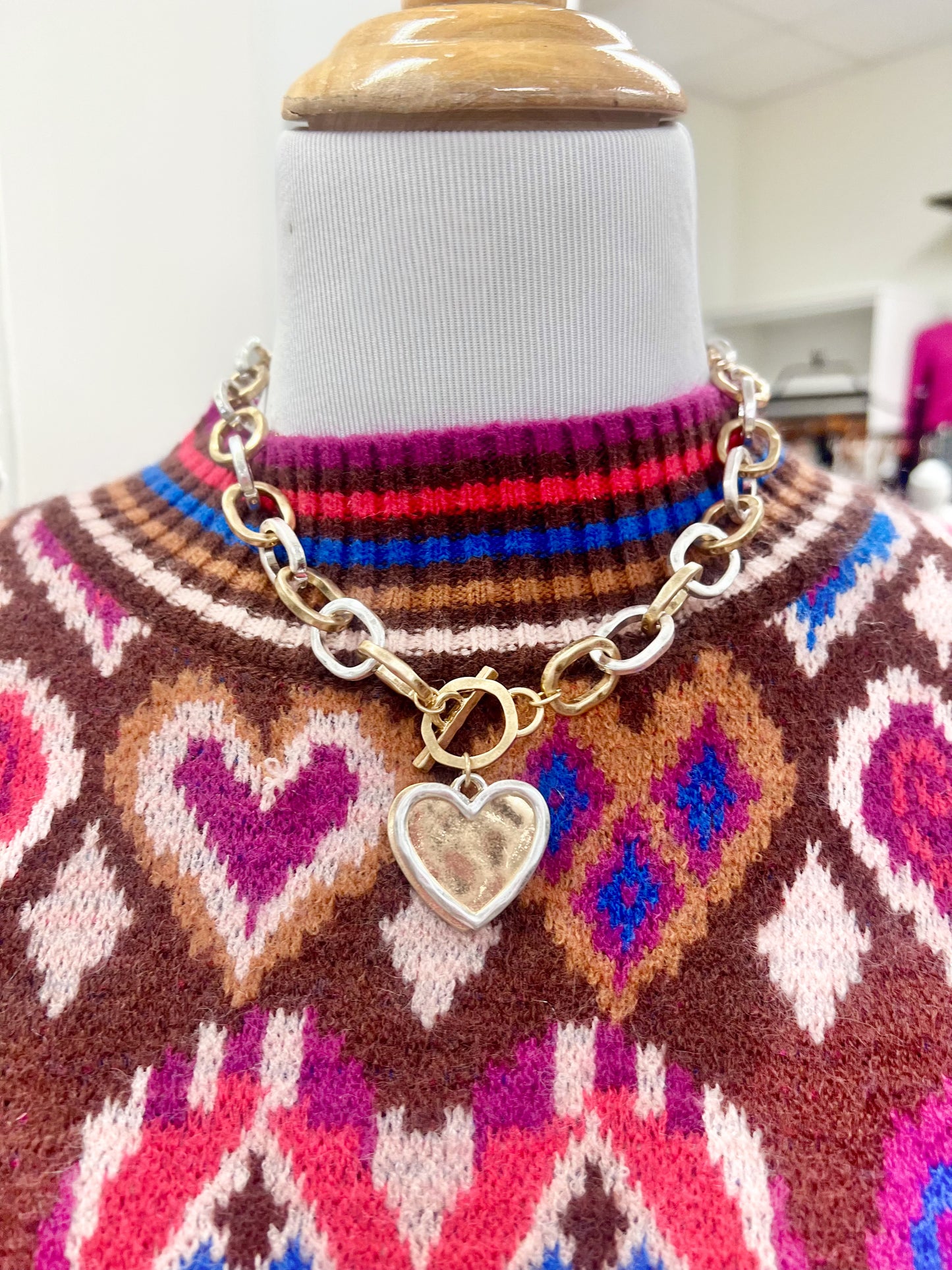 Jenna Chunky Chain Heart Charm Necklace