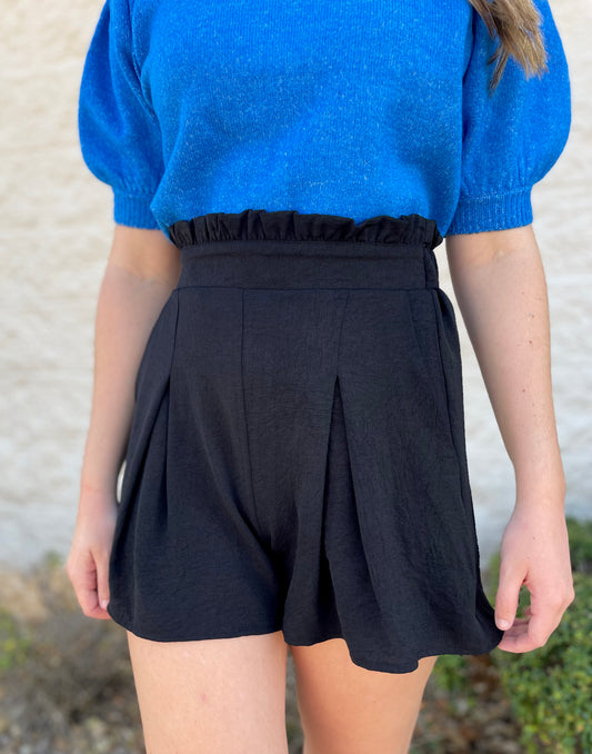 Solid Ground Black Pleated Shorts