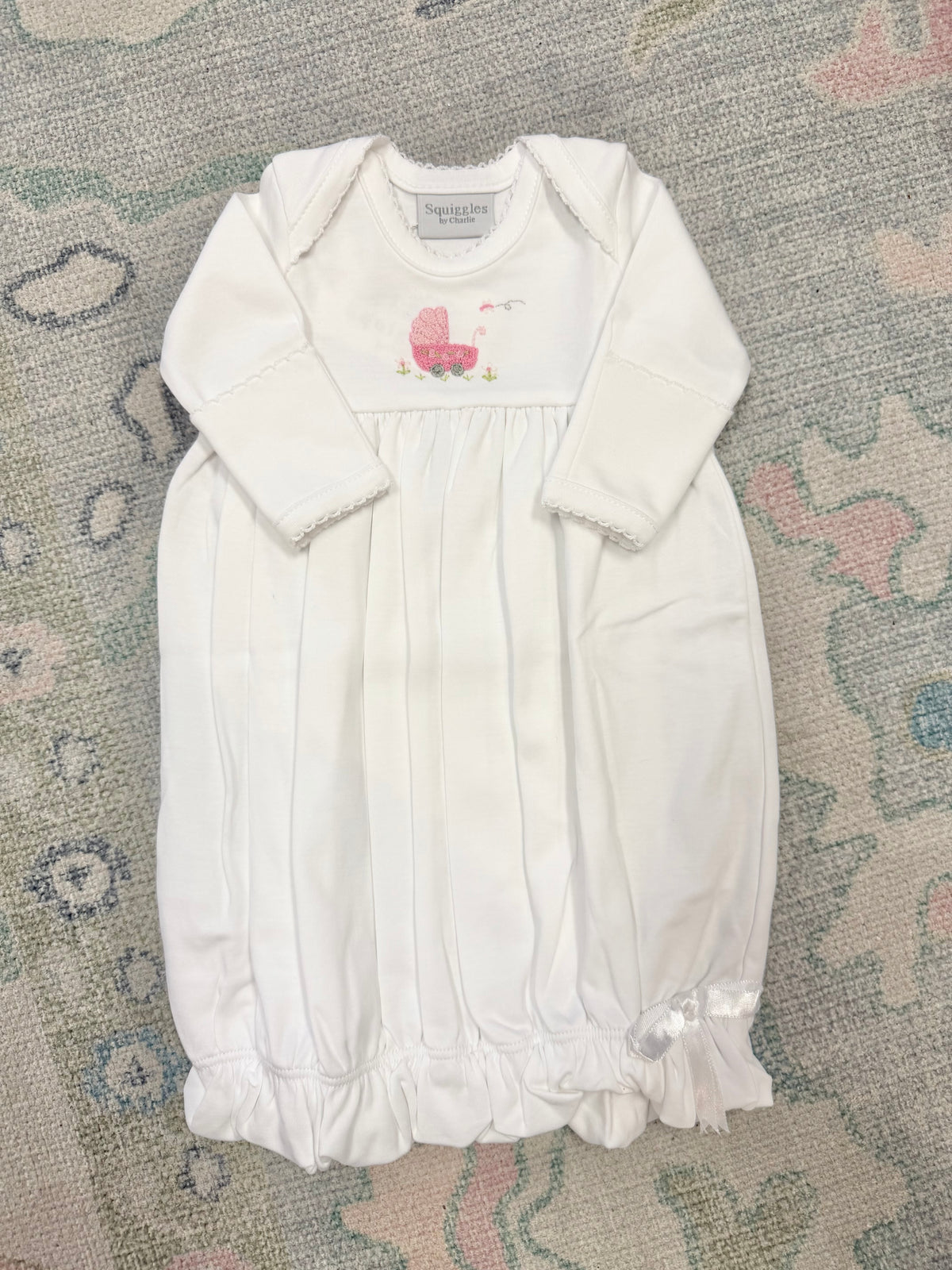 Baby Carriage White Lap Shoulder Gown With Picot Trim
