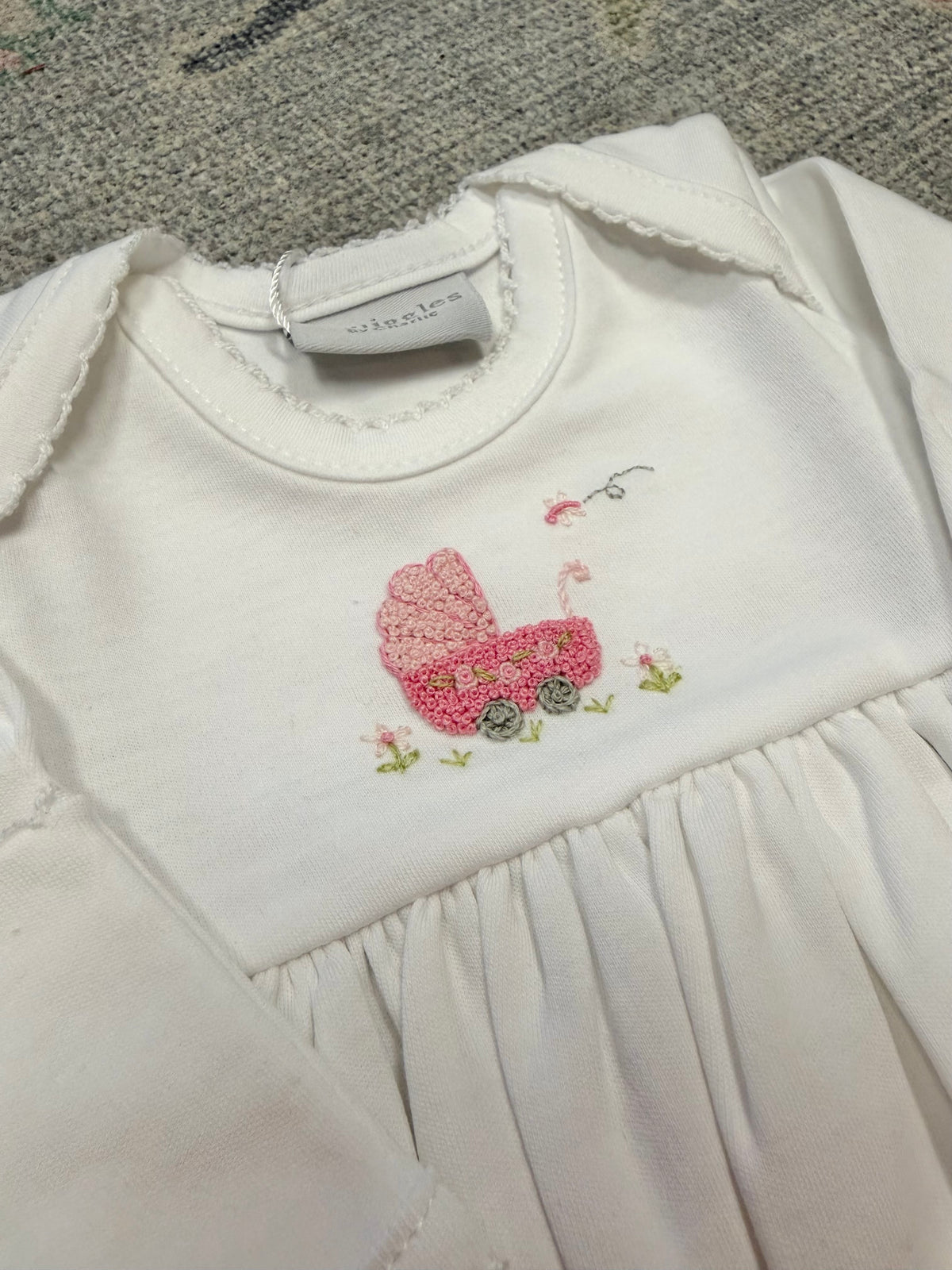 Baby Carriage White Lap Shoulder Gown With Picot Trim