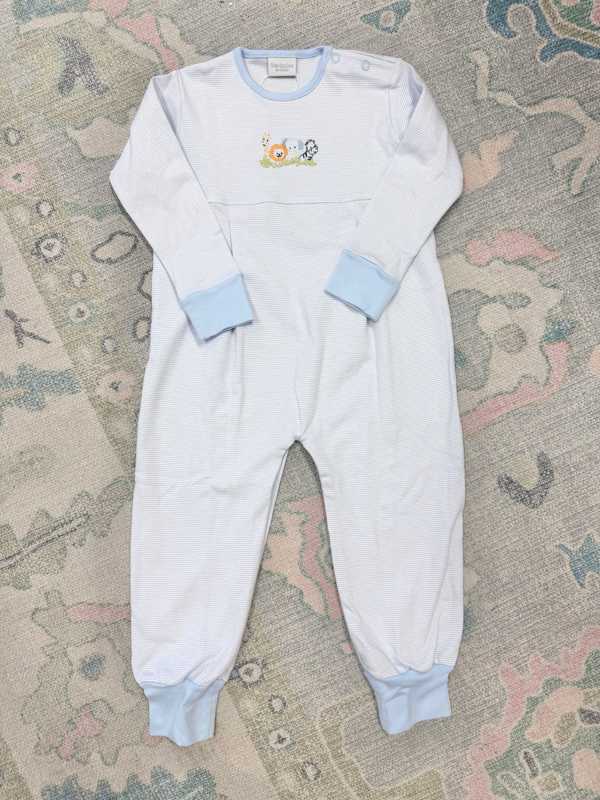 Coo Zoo Blue Pinstripe Long Sleeve Boys Coverall