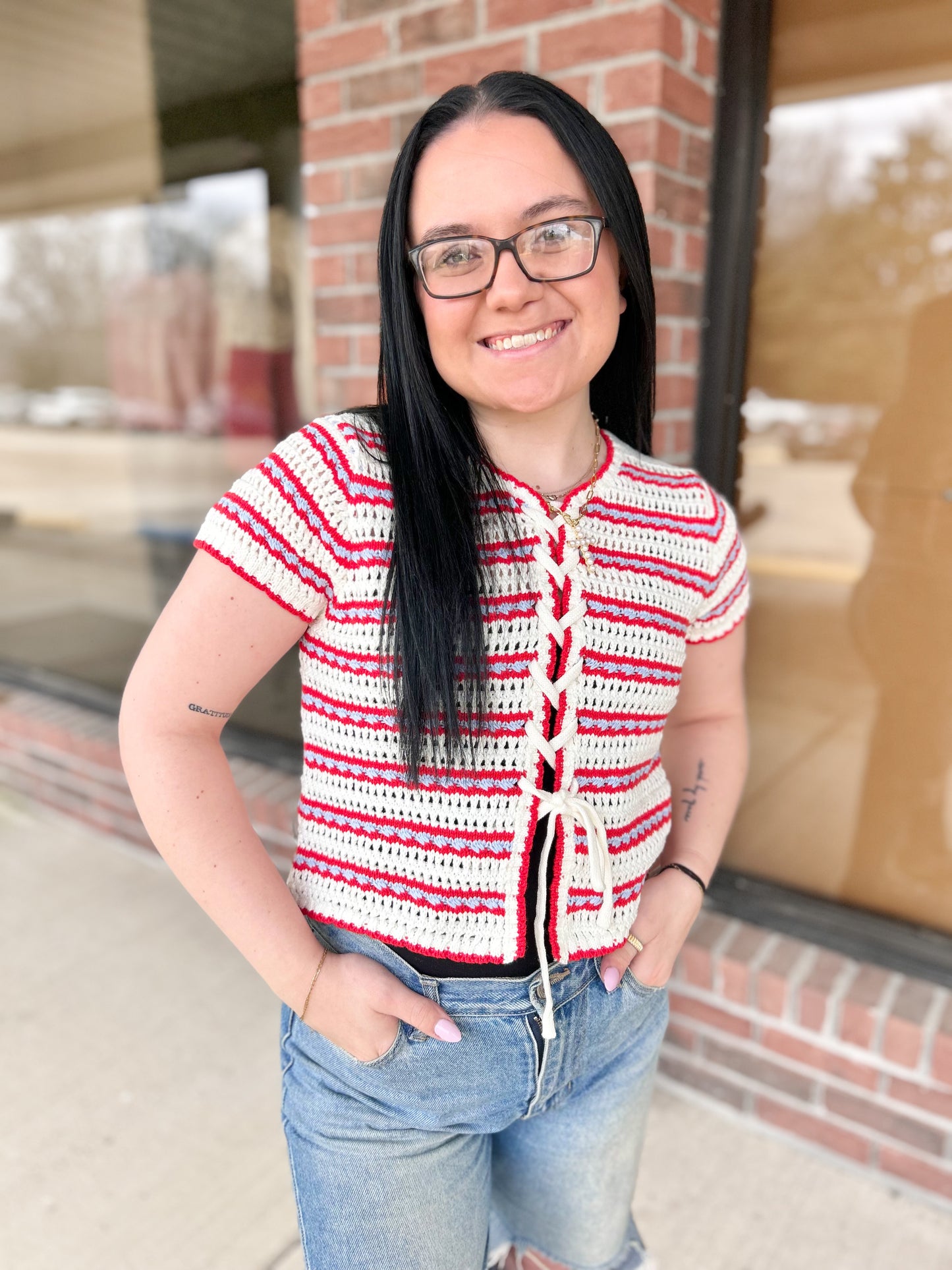 Cherry Pop Crochet Knit Top