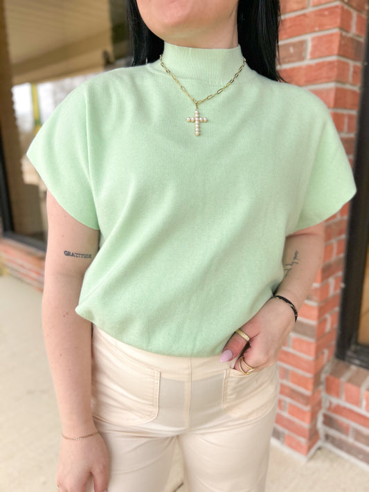 Edith Mock Neck Top - Mint