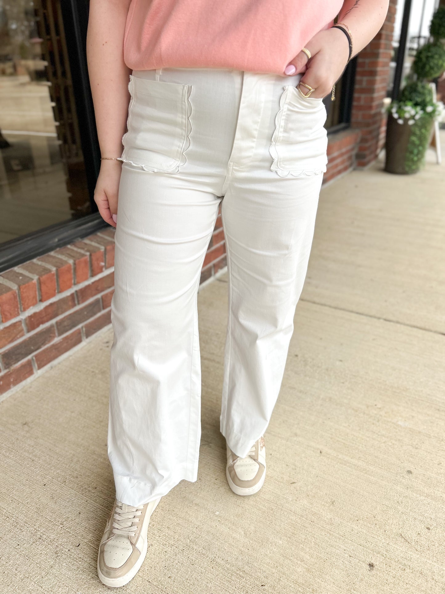 Portland Scalloped Pocket Straight Leg Pants